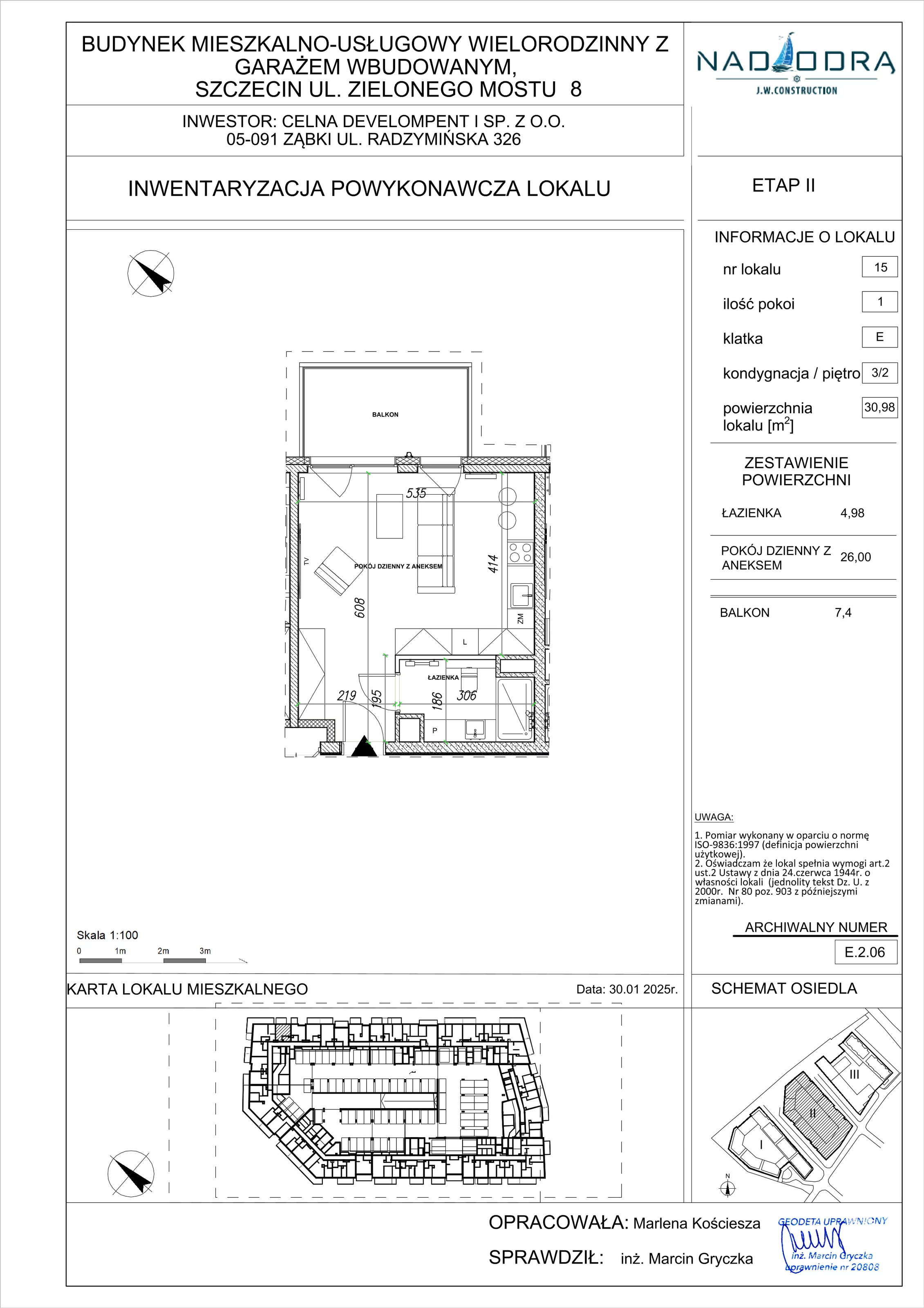 1 pokój, mieszkanie 30,98 m², piętro 2, oferta nr E.2.06, Nad Odrą, Szczecin, Śródmieście, Łasztownia, ul. Celna 4