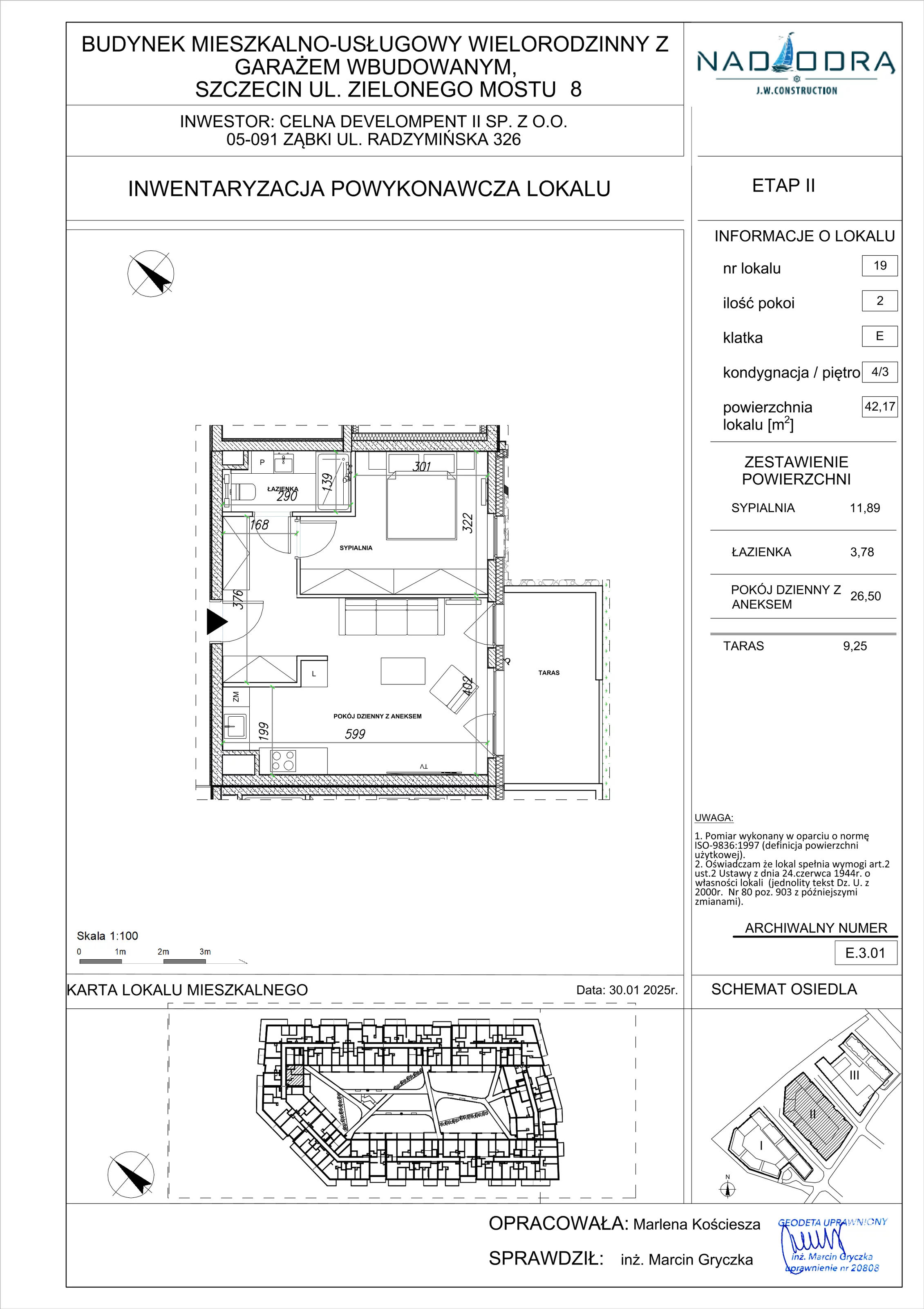 2 pokoje, mieszkanie 42,17 m², piętro 3, oferta nr E.3.01, Nad Odrą, Szczecin, Śródmieście, Łasztownia, ul. Celna 4