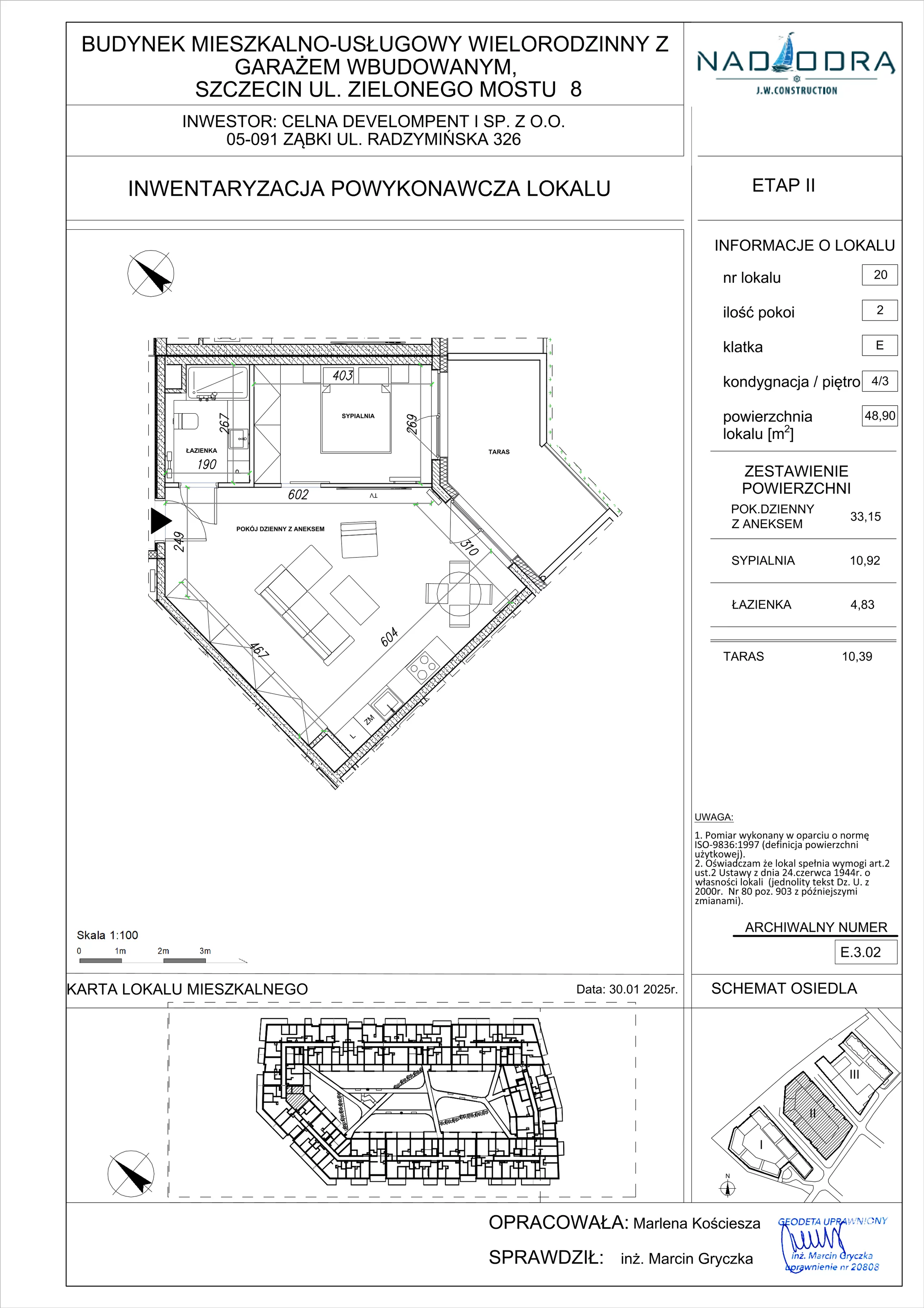 2 pokoje, apartament 48,90 m², piętro 3, oferta nr E.3.02, Nad Odrą, Szczecin, Śródmieście, Łasztownia, ul. Celna 4