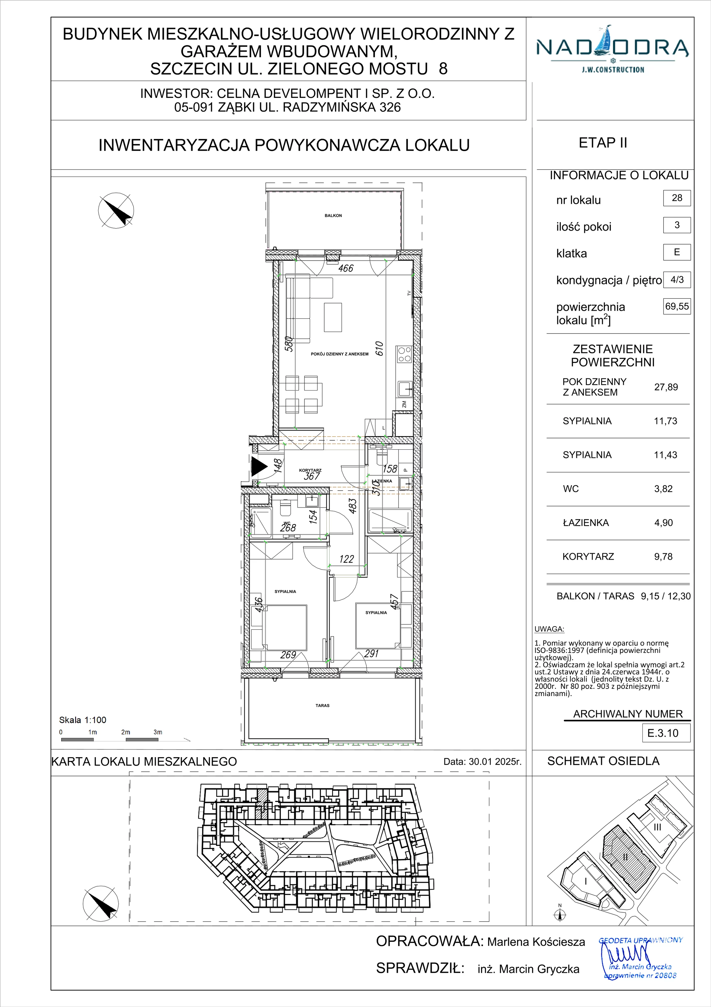 3 pokoje, apartament 69,55 m², piętro 3, oferta nr E.3.10, Nad Odrą, Szczecin, Śródmieście, Łasztownia, ul. Celna 4