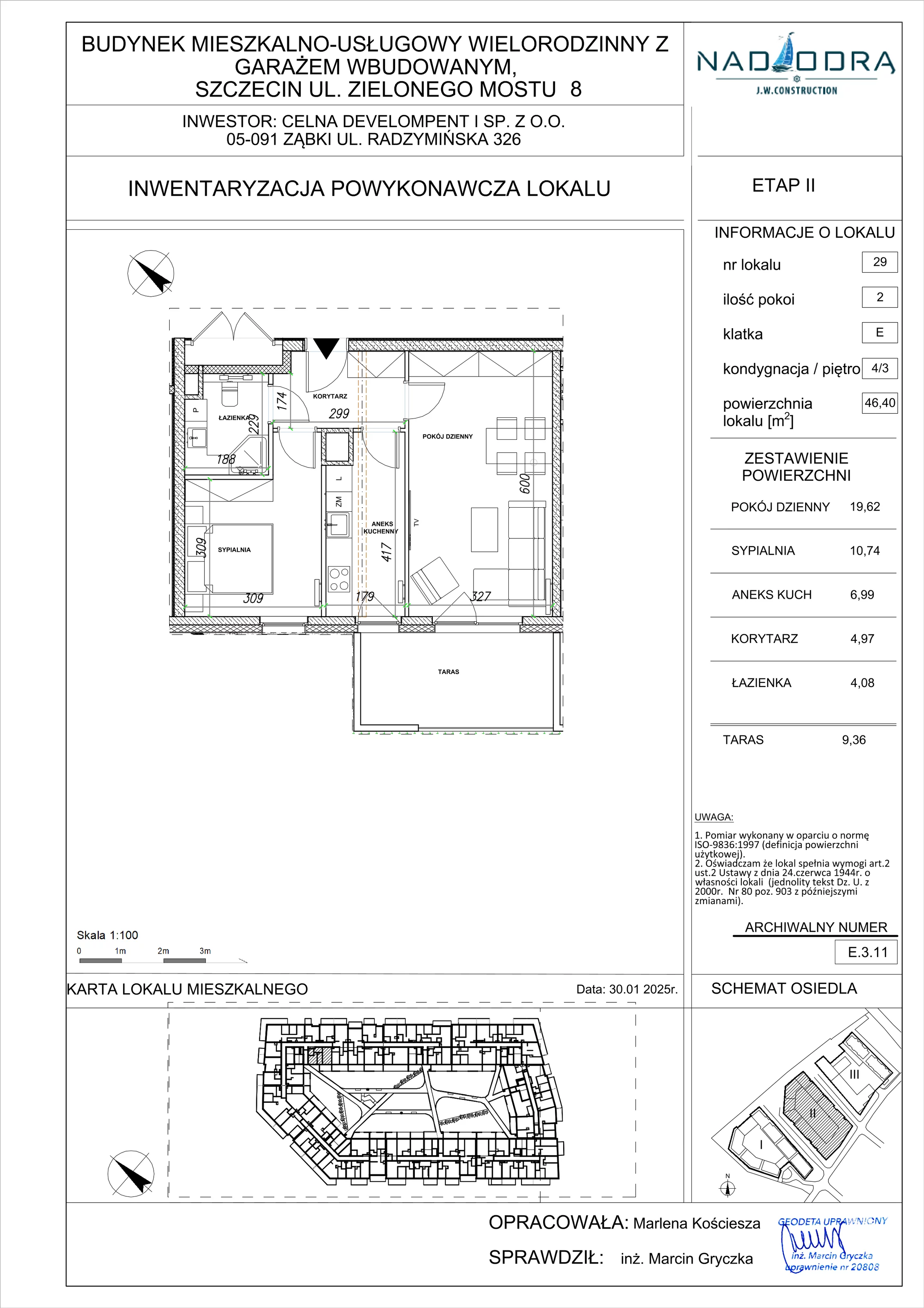2 pokoje, mieszkanie 46,40 m², piętro 3, oferta nr E.3.11, Nad Odrą, Szczecin, Śródmieście, Łasztownia, ul. Celna 4