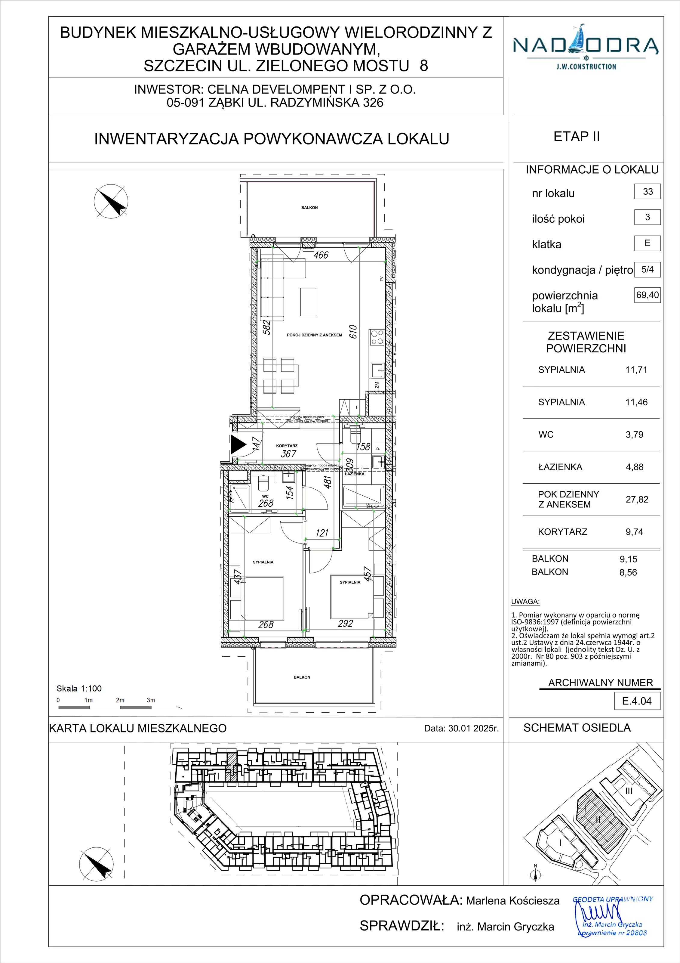 3 pokoje, mieszkanie 69,40 m², piętro 4, oferta nr E.4.04, Nad Odrą, Szczecin, Śródmieście, Łasztownia, ul. Celna 4