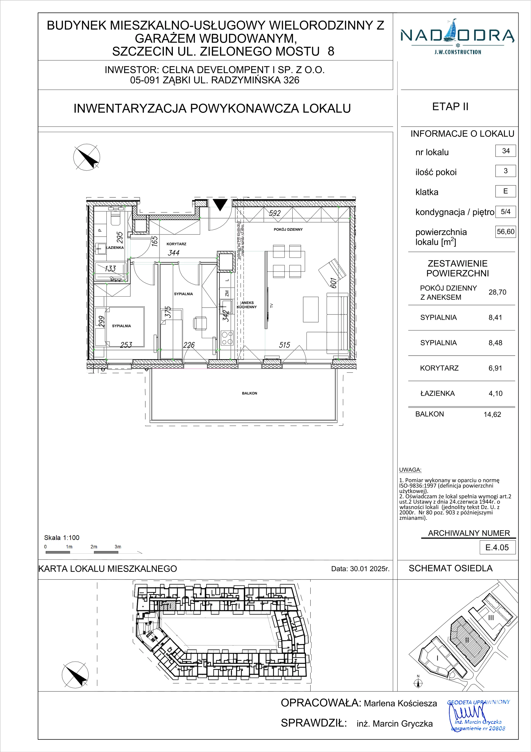 3 pokoje, mieszkanie 56,60 m², piętro 4, oferta nr E.4.05, Nad Odrą, Szczecin, Śródmieście, Łasztownia, ul. Celna 4