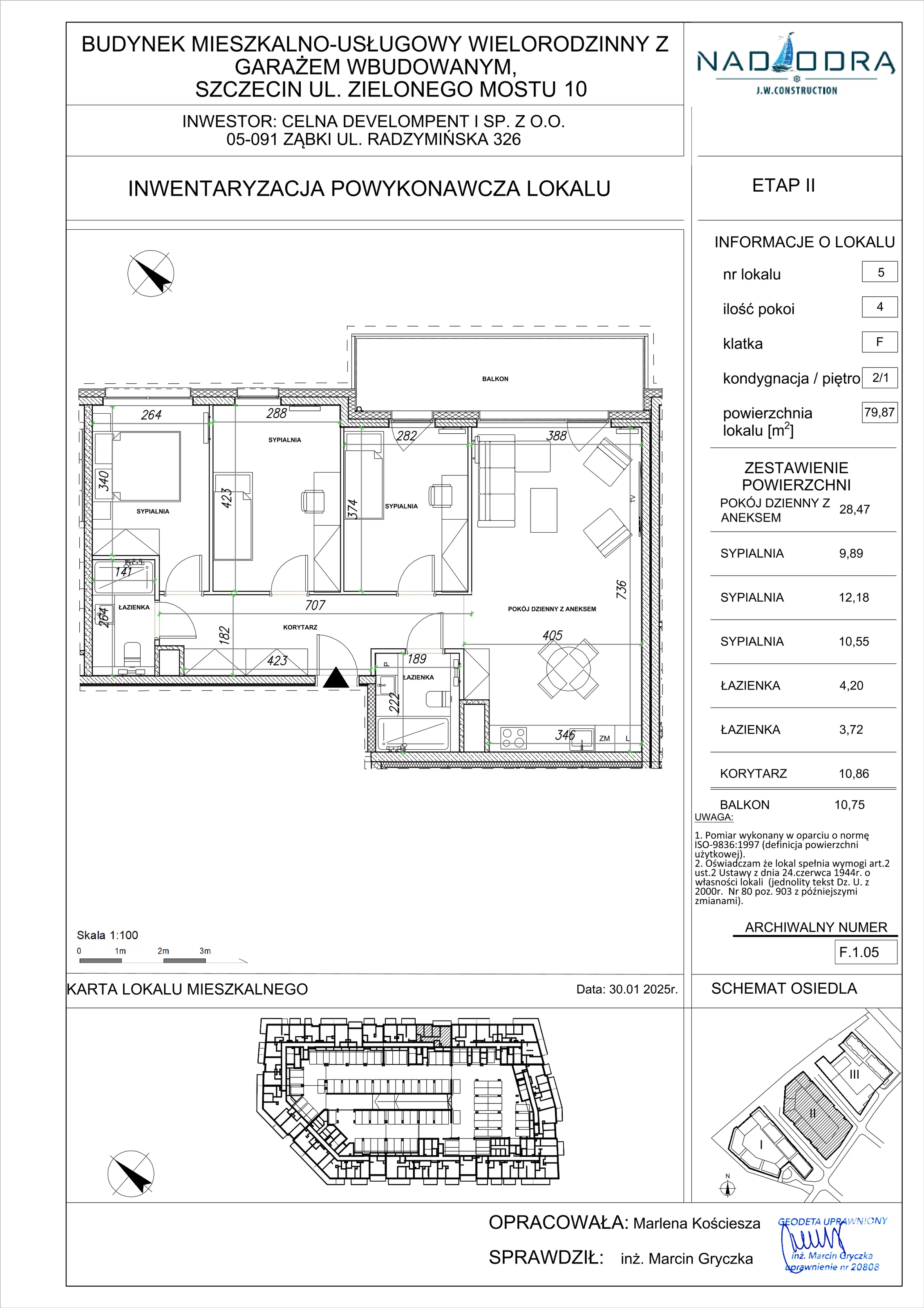 4 pokoje, mieszkanie 79,87 m², piętro 1, oferta nr F.1.05, Nad Odrą, Szczecin, Śródmieście, Łasztownia, ul. Celna 4