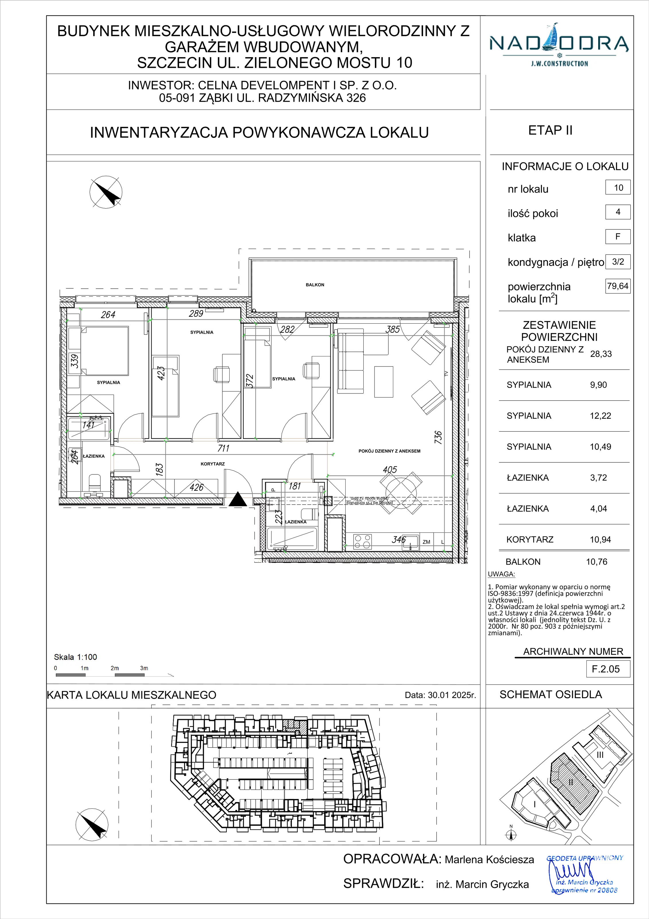 4 pokoje, mieszkanie 79,64 m², piętro 2, oferta nr F.2.05, Nad Odrą, Szczecin, Śródmieście, Łasztownia, ul. Celna 4