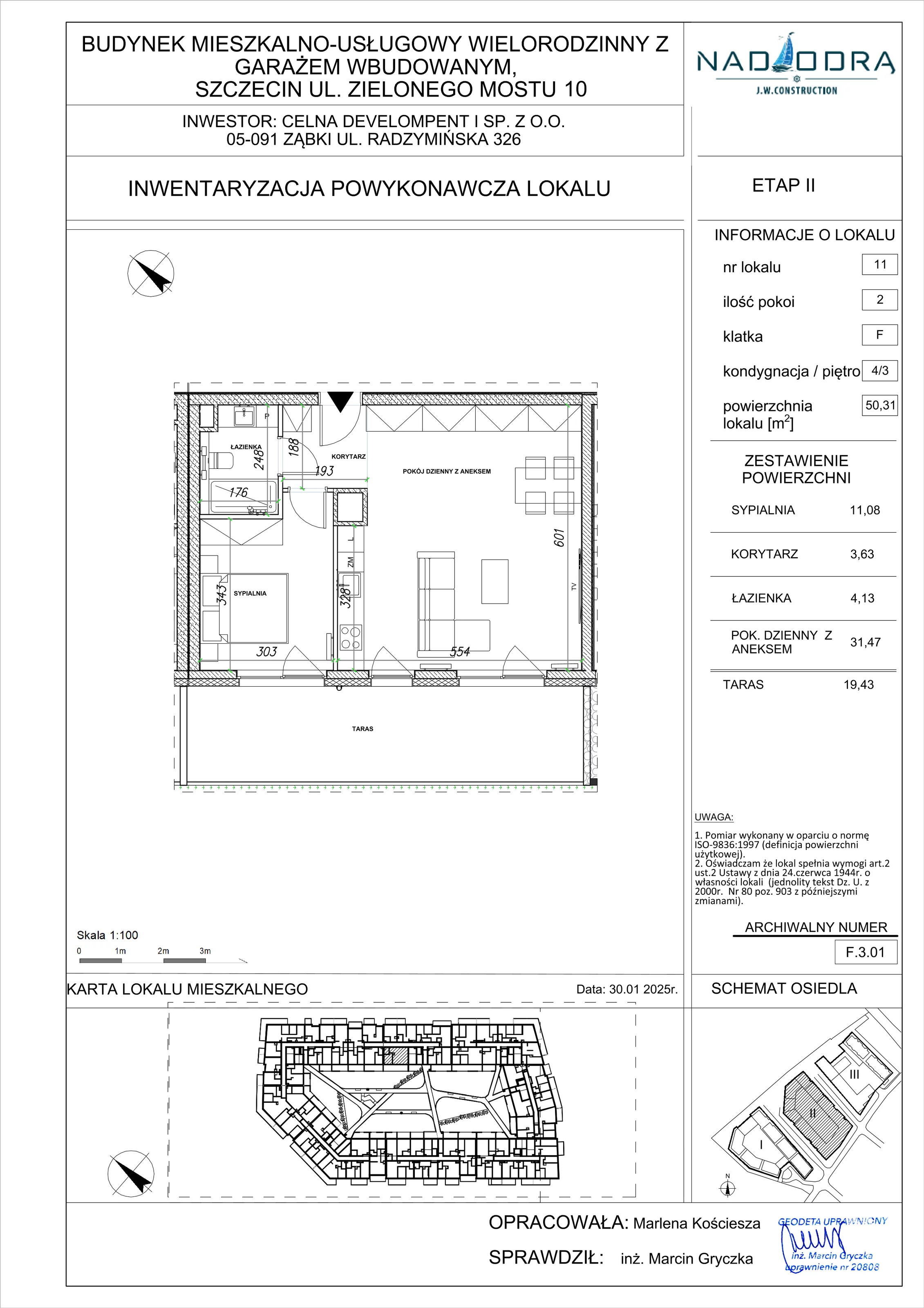 2 pokoje, mieszkanie 50,31 m², piętro 3, oferta nr F.3.01, Nad Odrą, Szczecin, Śródmieście, Łasztownia, ul. Celna 4