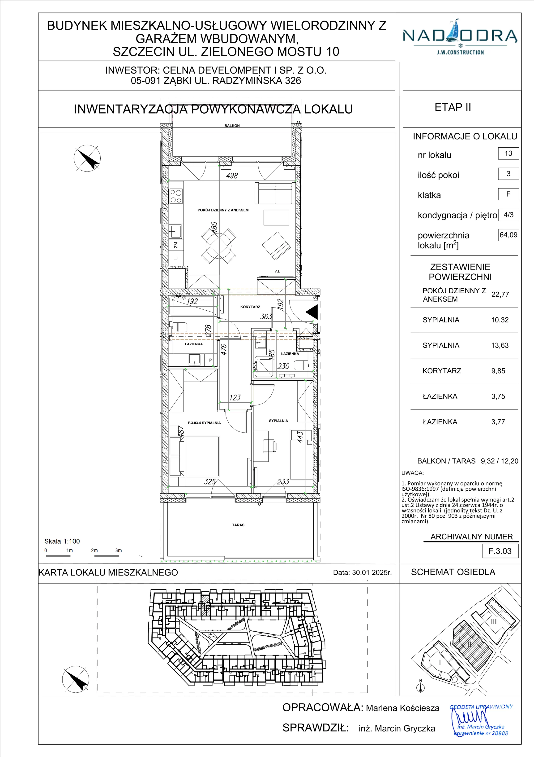 3 pokoje, apartament 64,09 m², piętro 3, oferta nr F.3.03, Nad Odrą, Szczecin, Śródmieście, Łasztownia, ul. Celna 4