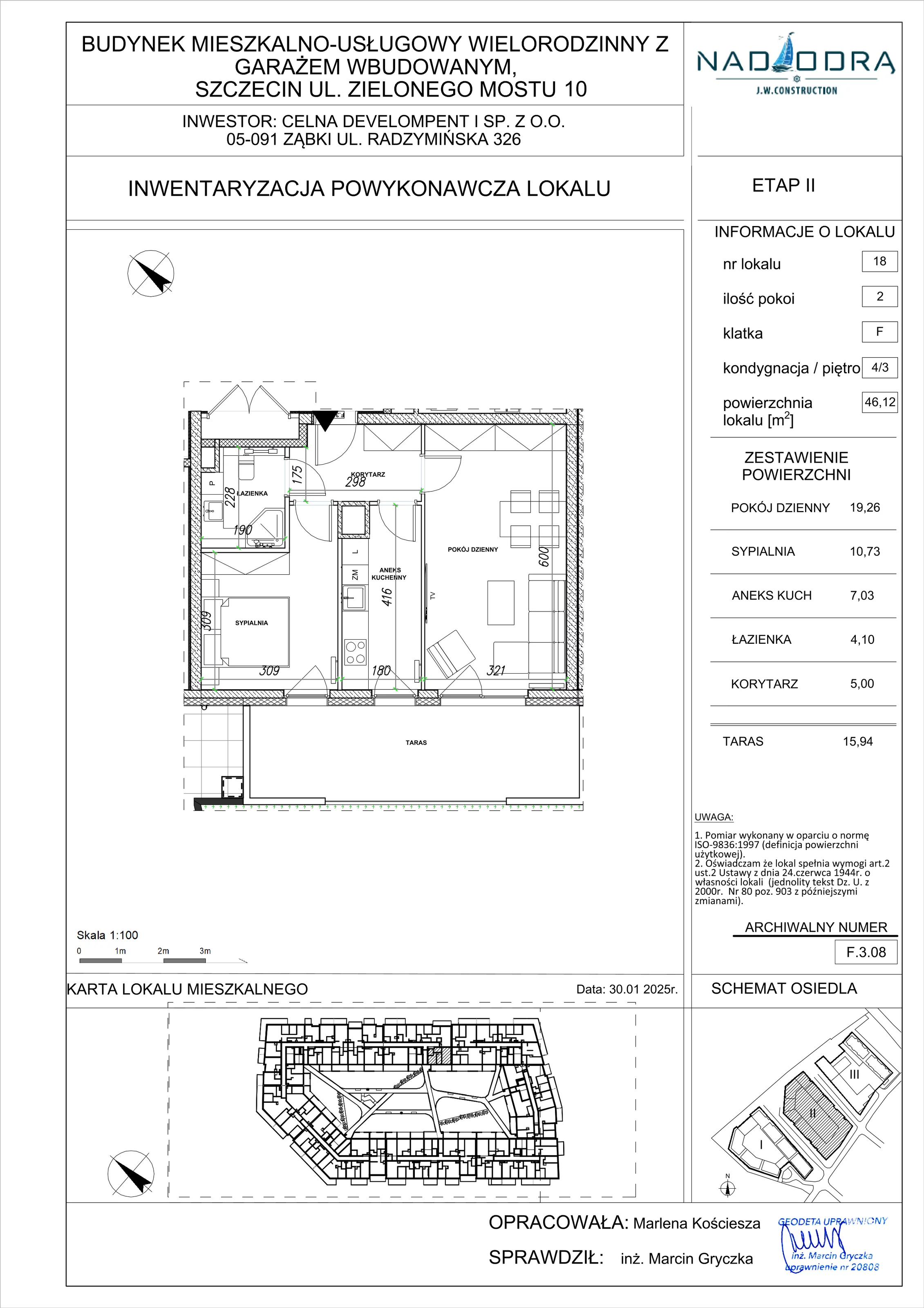 2 pokoje, mieszkanie 46,12 m², piętro 3, oferta nr F.3.08, Nad Odrą, Szczecin, Śródmieście, Łasztownia, ul. Celna 4