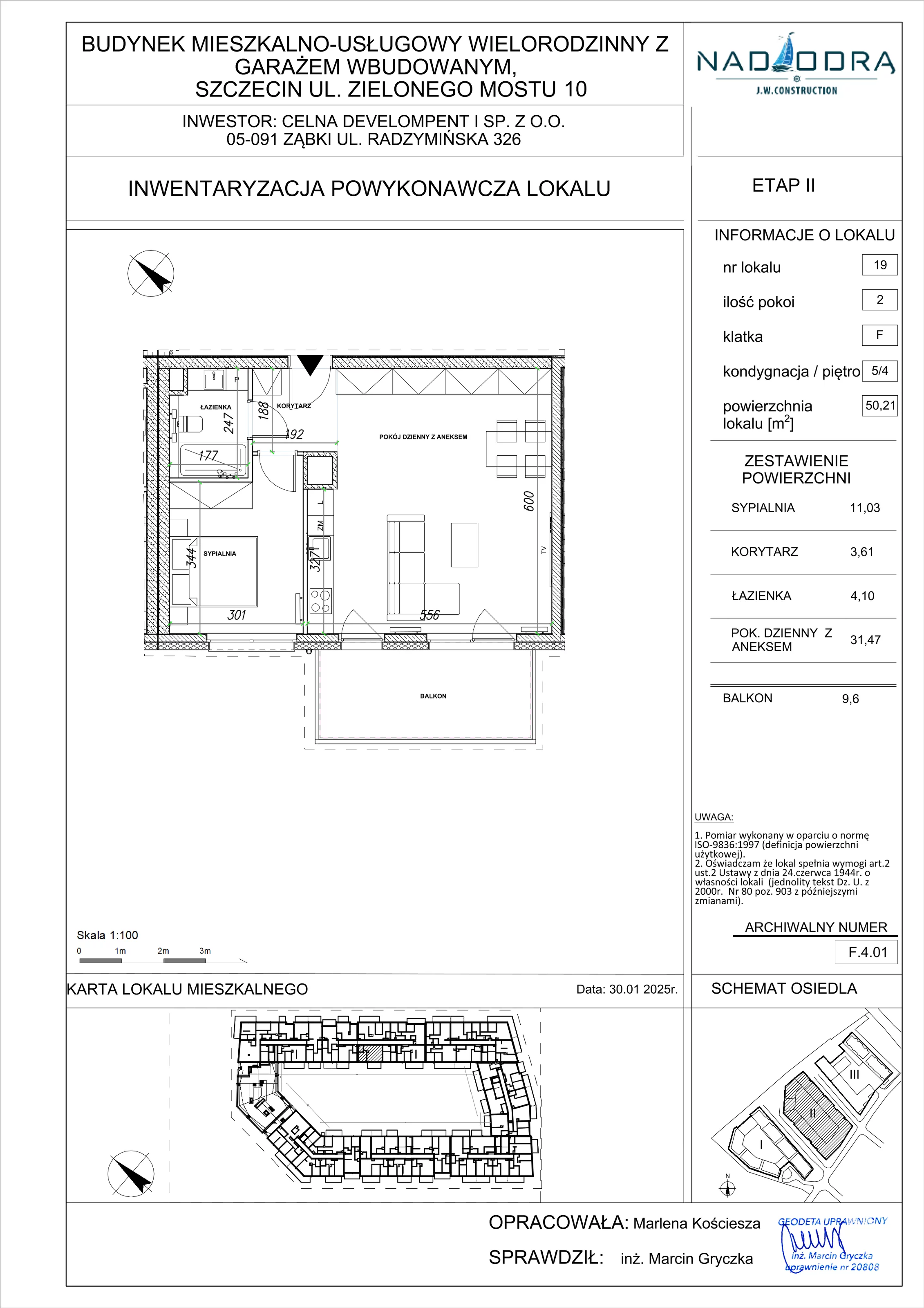 2 pokoje, mieszkanie 50,21 m², piętro 4, oferta nr F.4.01, Nad Odrą, Szczecin, Śródmieście, Łasztownia, ul. Celna 4