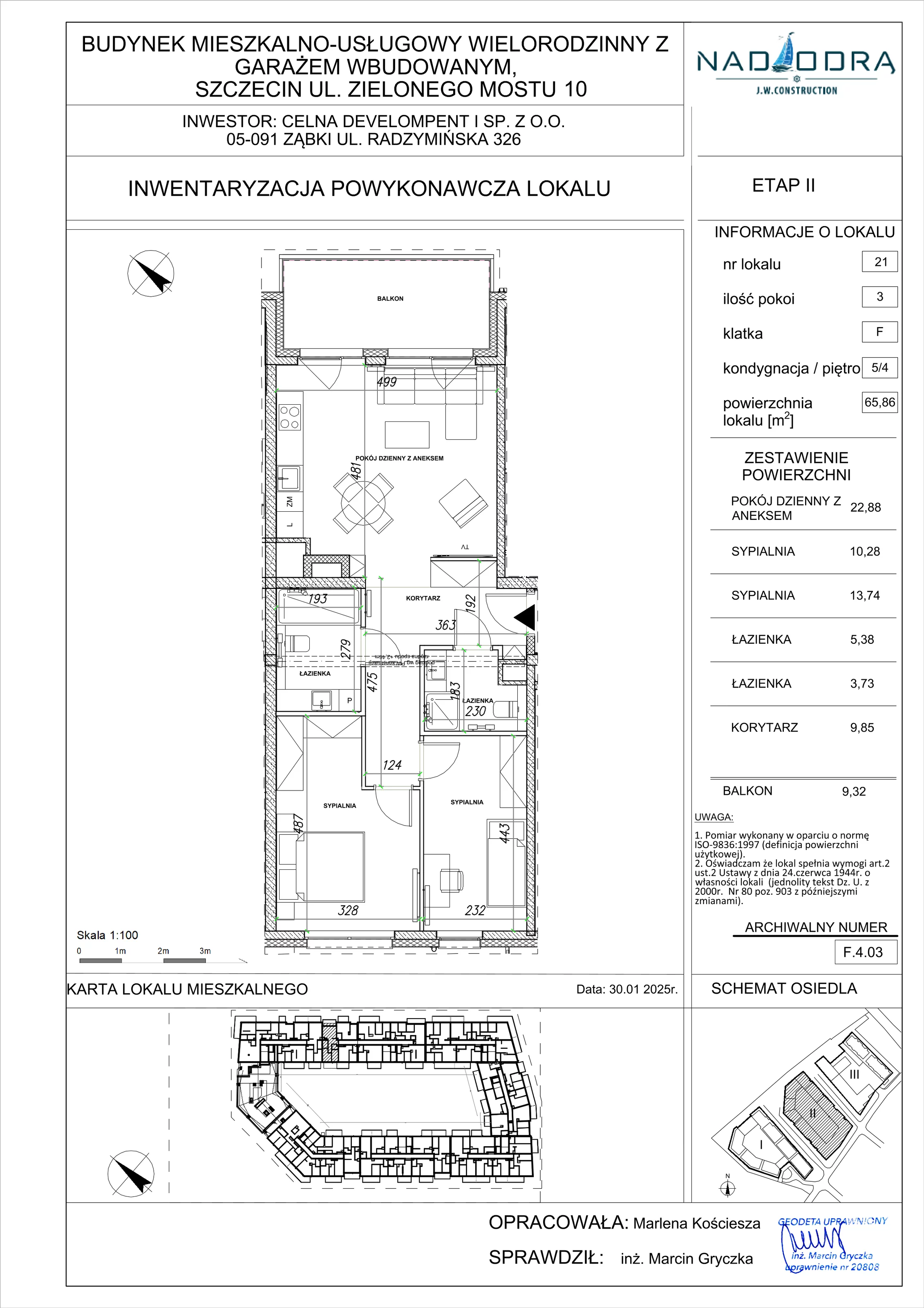 3 pokoje, mieszkanie 65,86 m², piętro 4, oferta nr F.4.03, Nad Odrą, Szczecin, Śródmieście, Łasztownia, ul. Celna 4