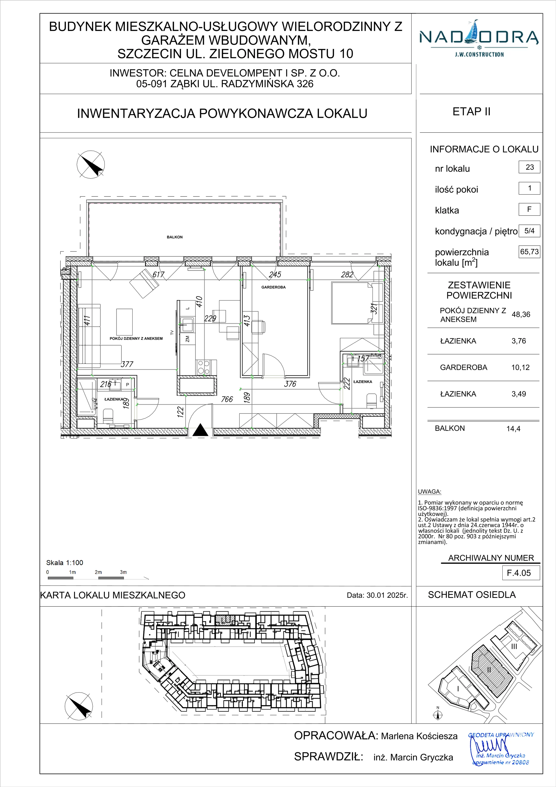 1 pokój, mieszkanie 65,73 m², piętro 4, oferta nr F.4.05, Nad Odrą, Szczecin, Śródmieście, Łasztownia, ul. Celna 4