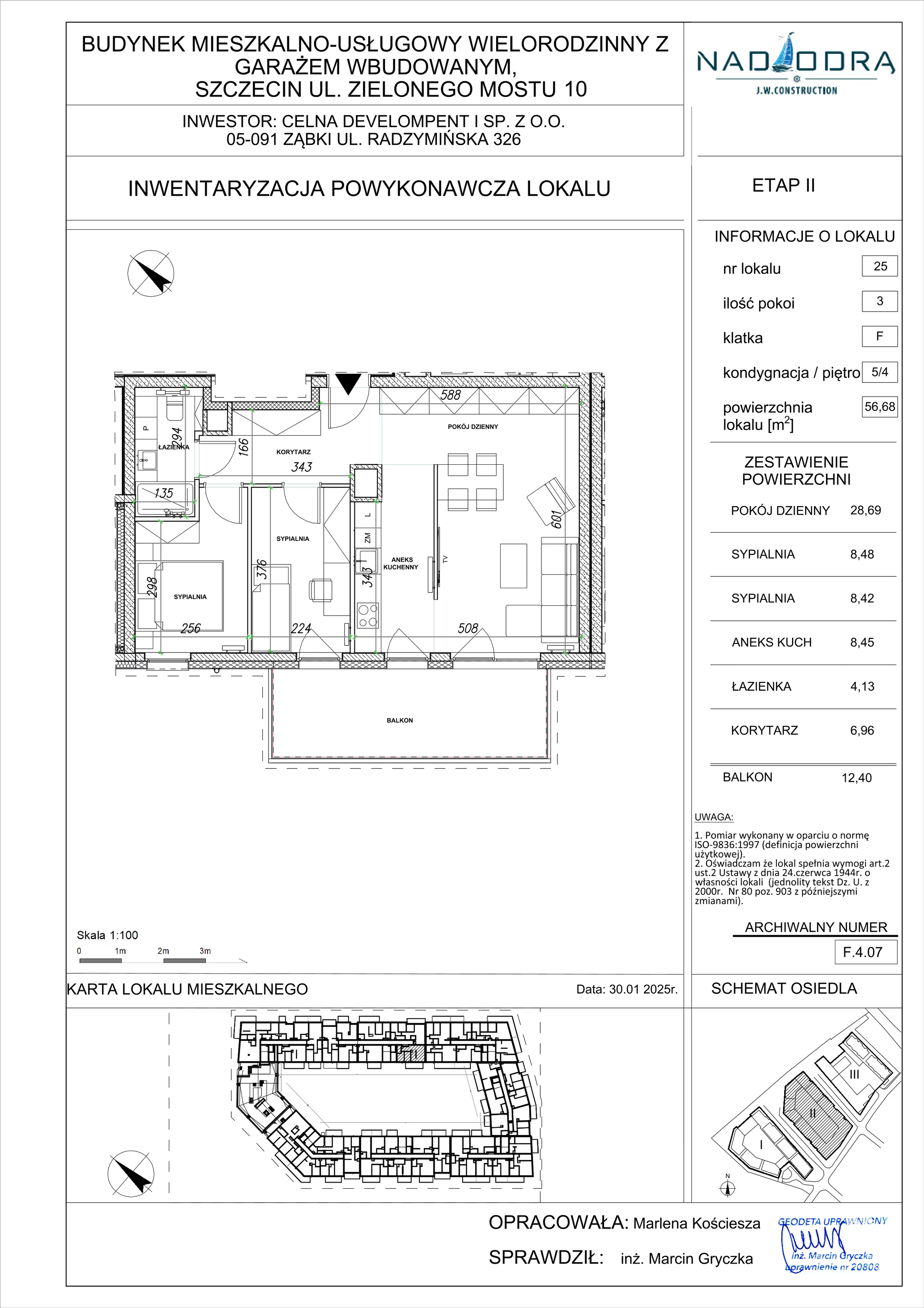 3 pokoje, mieszkanie 56,68 m², piętro 4, oferta nr F.4.07, Nad Odrą, Szczecin, Śródmieście, Łasztownia, ul. Celna 4