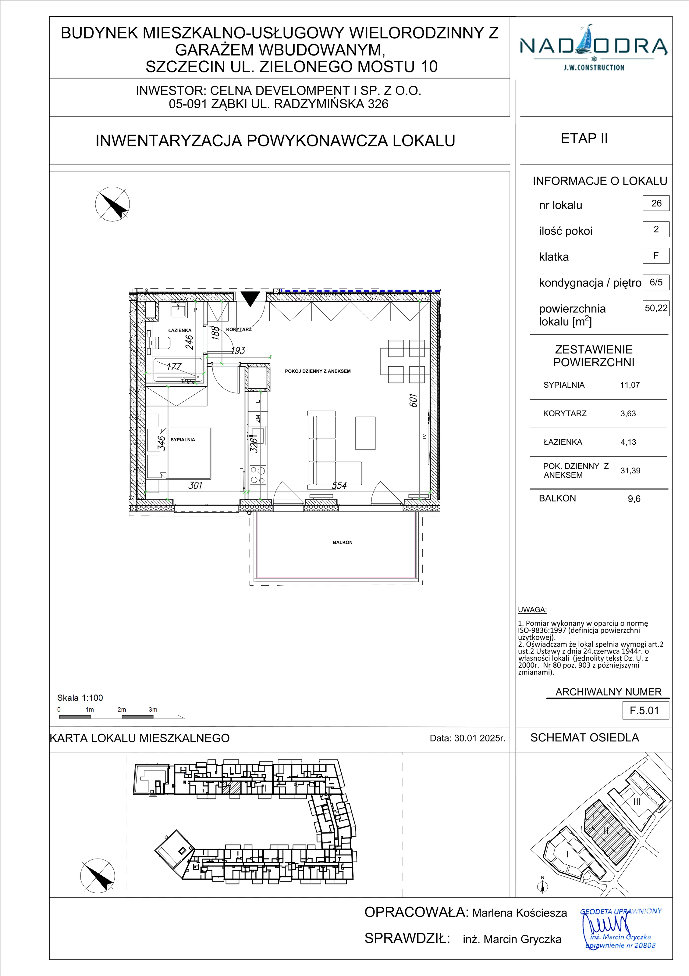 2 pokoje, mieszkanie 50,22 m², piętro 5, oferta nr F.5.01, Nad Odrą, Szczecin, Śródmieście, Łasztownia, ul. Celna 4