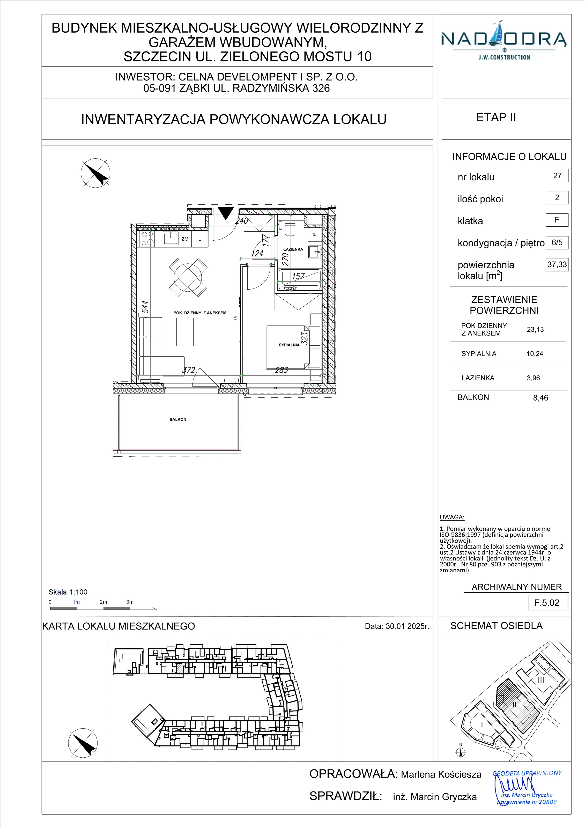 2 pokoje, mieszkanie 37,33 m², piętro 5, oferta nr F.5.02, Nad Odrą, Szczecin, Śródmieście, Łasztownia, ul. Celna 4