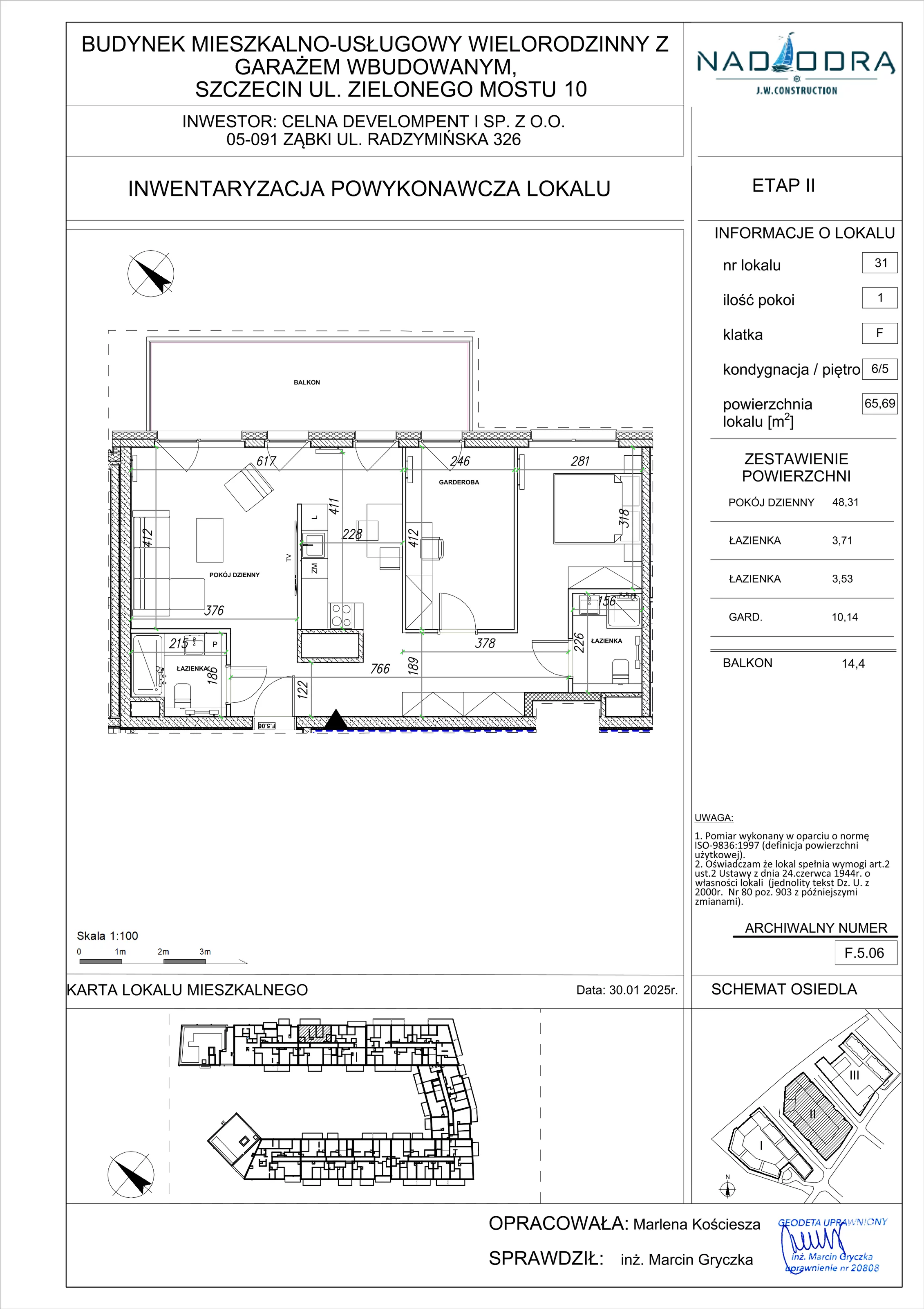 1 pokój, mieszkanie 65,69 m², piętro 5, oferta nr F.5.06, Nad Odrą, Szczecin, Śródmieście, Łasztownia, ul. Celna 4