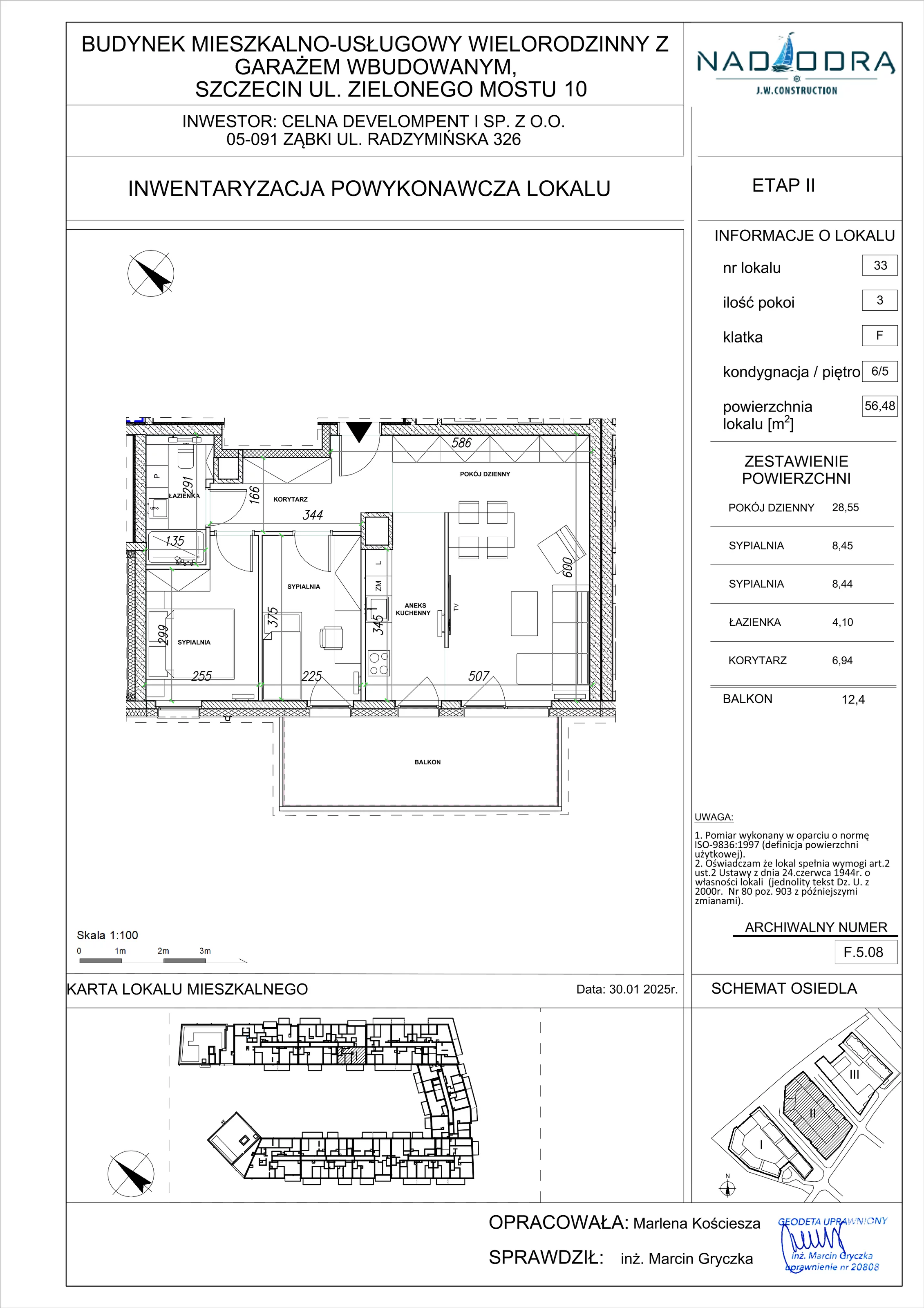 3 pokoje, mieszkanie 56,48 m², piętro 5, oferta nr F.5.08, Nad Odrą, Szczecin, Śródmieście, Łasztownia, ul. Celna 4
