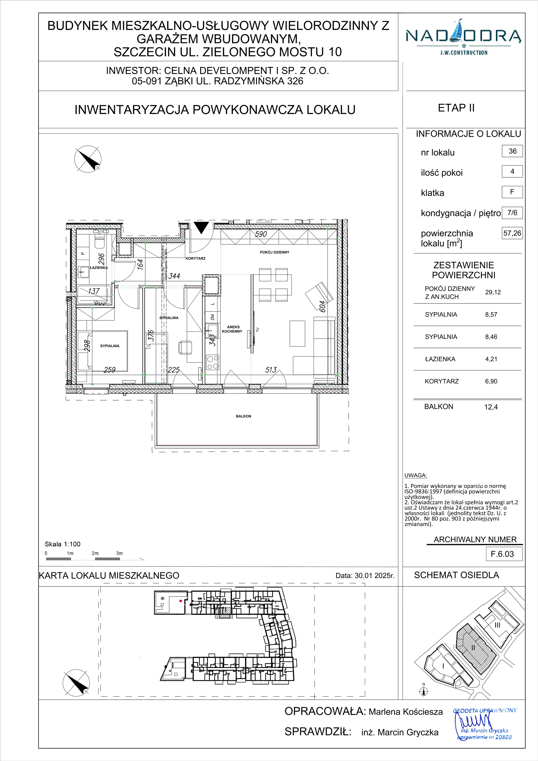 3 pokoje, apartament 57,26 m², piętro 6, oferta nr F.6.03, Nad Odrą, Szczecin, Śródmieście, Łasztownia, ul. Celna 4