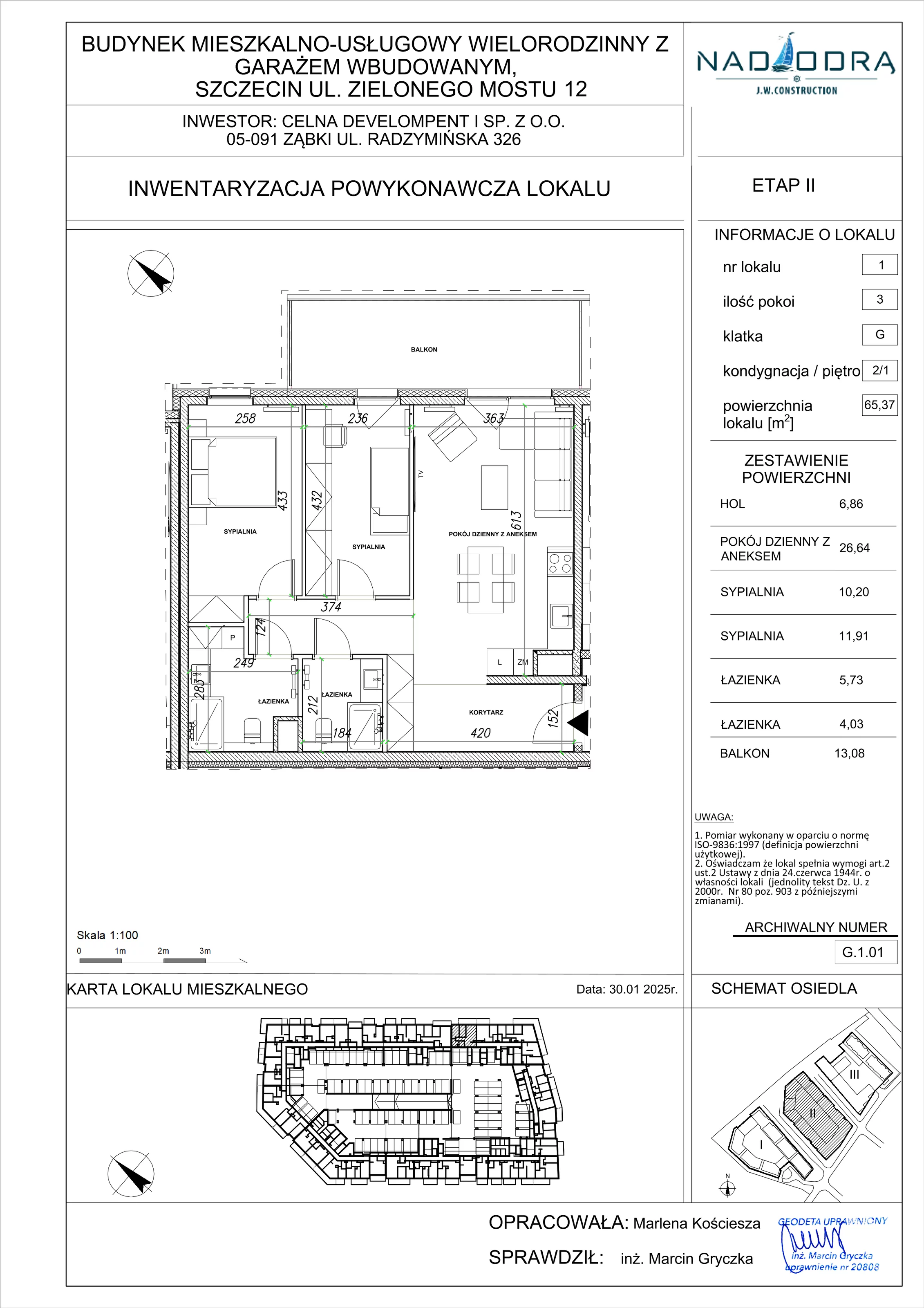 3 pokoje, apartament 65,37 m², piętro 1, oferta nr G.1.01, Nad Odrą, Szczecin, Śródmieście, Łasztownia, ul. Celna 4