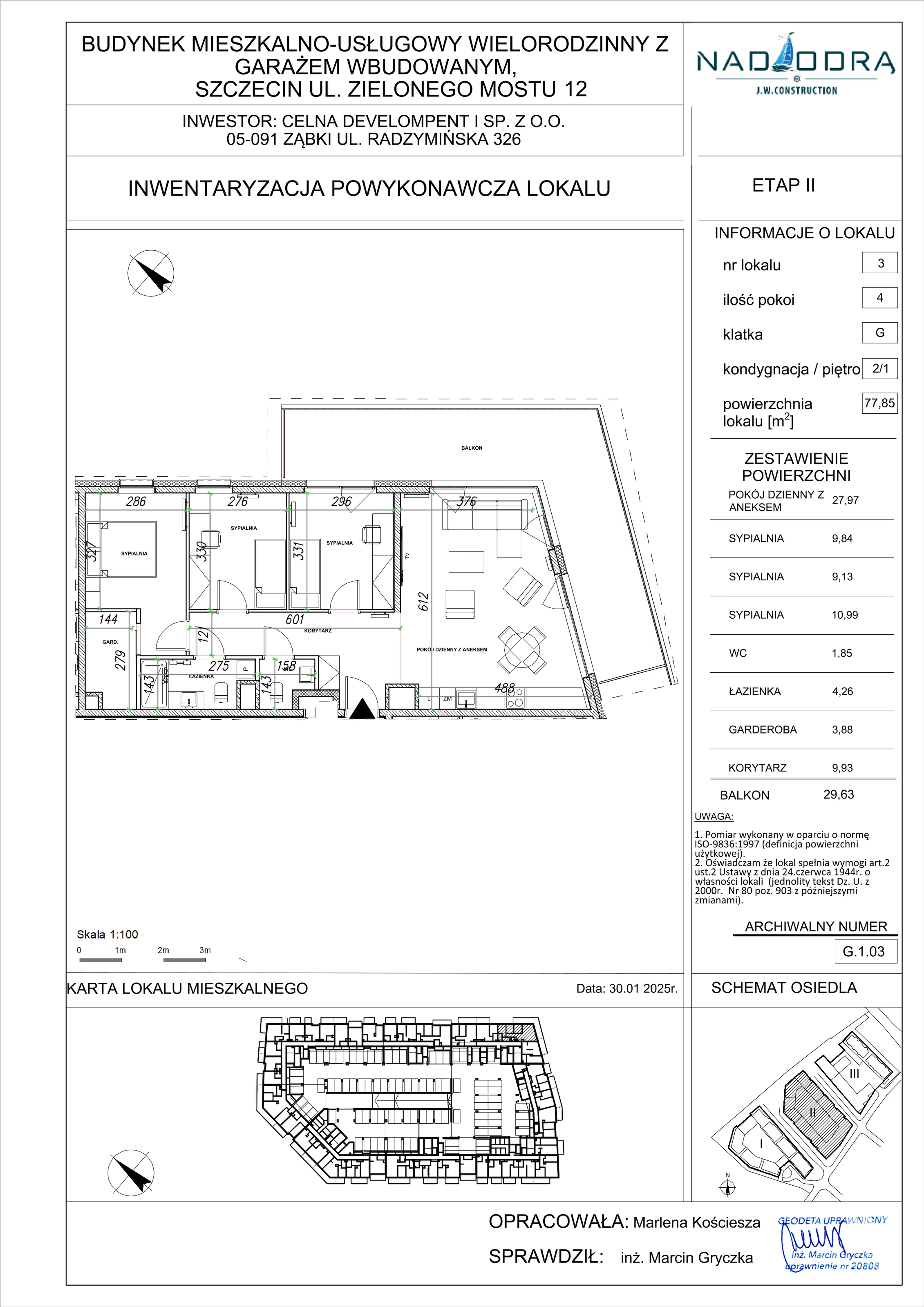 4 pokoje, mieszkanie 77,85 m², piętro 1, oferta nr G.1.03, Nad Odrą, Szczecin, Śródmieście, Łasztownia, ul. Celna 4