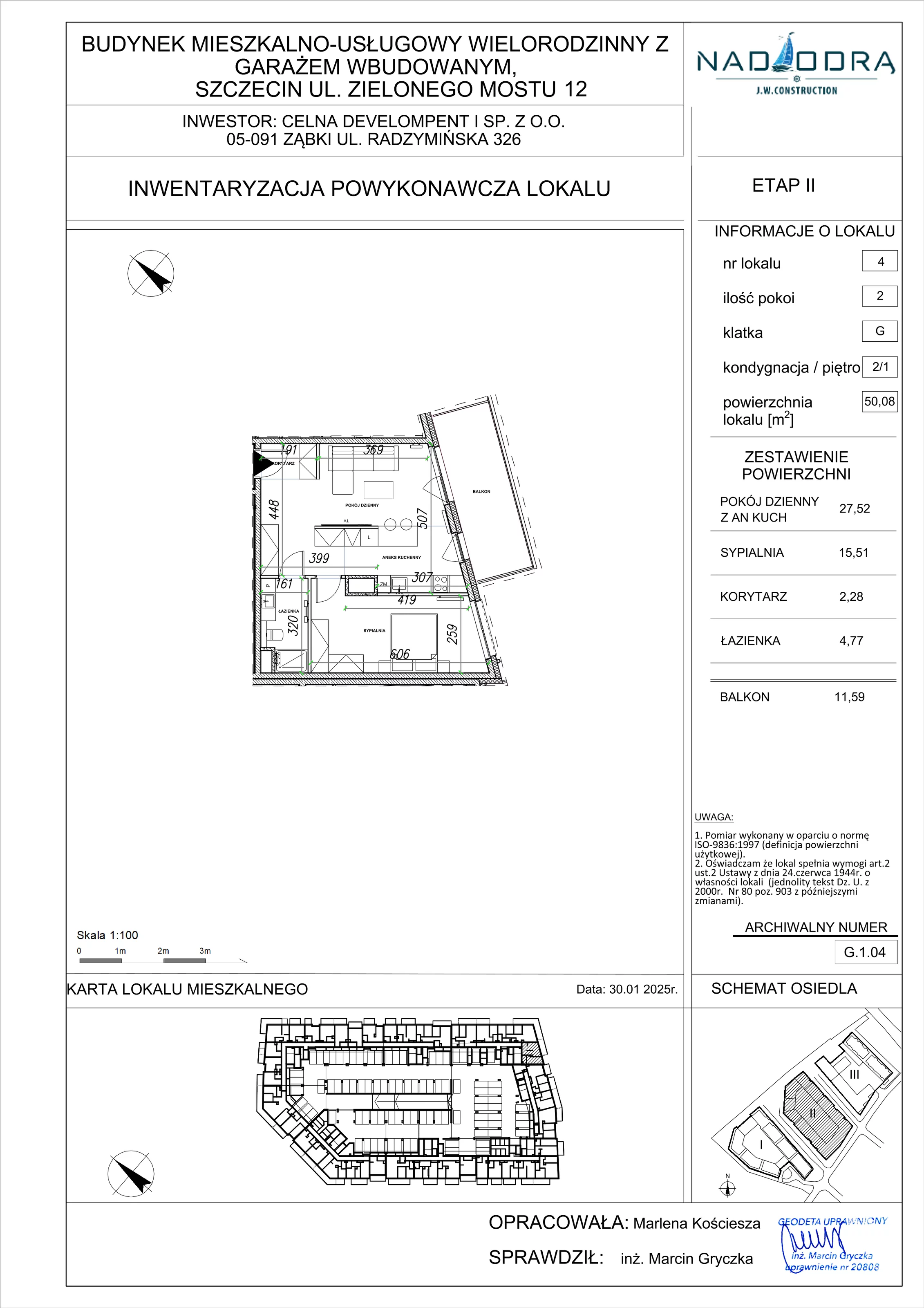 2 pokoje, mieszkanie 50,08 m², piętro 1, oferta nr G.1.04, Nad Odrą, Szczecin, Śródmieście, Łasztownia, ul. Celna 4
