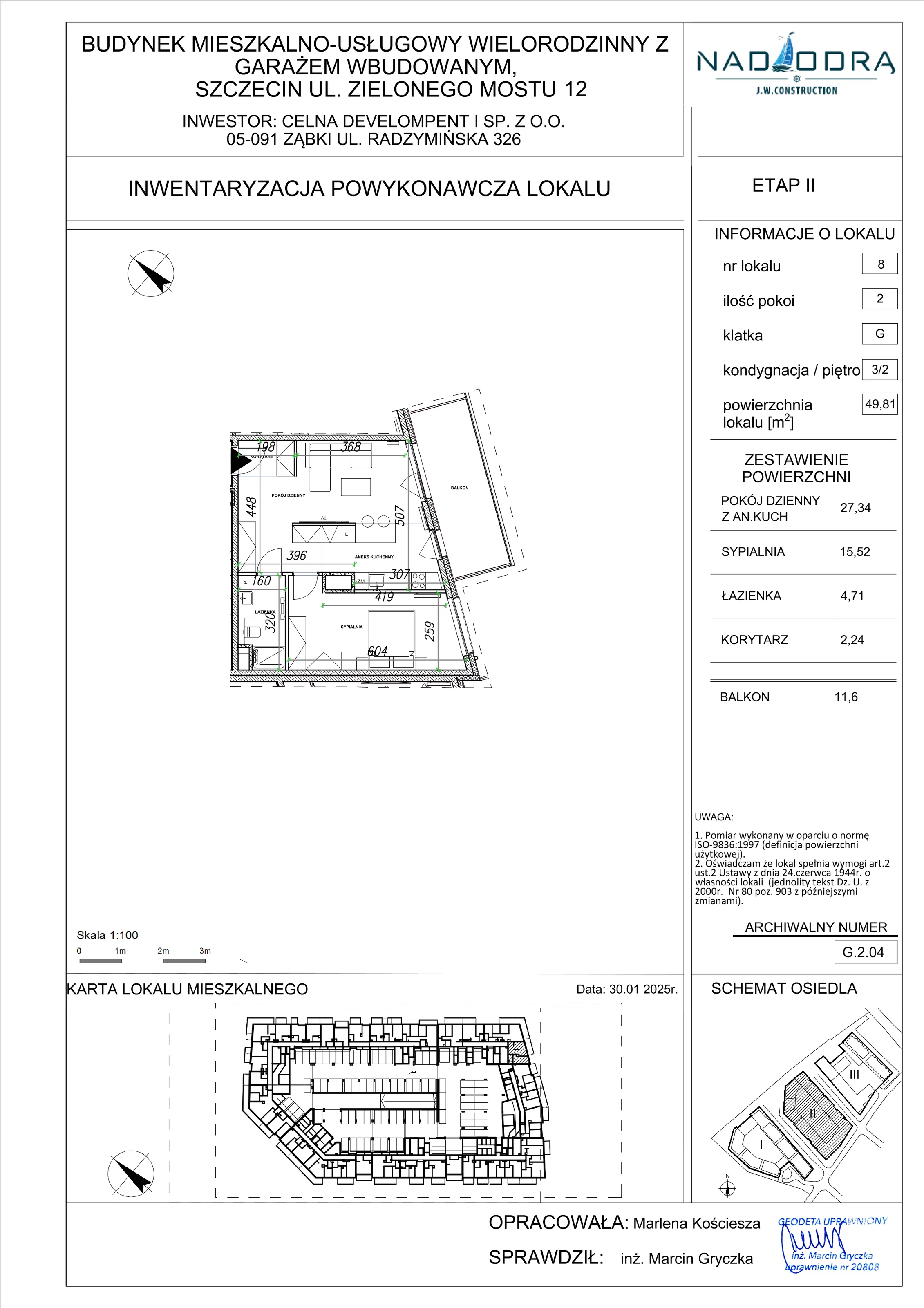 2 pokoje, mieszkanie 49,81 m², piętro 2, oferta nr G.2.04, Nad Odrą, Szczecin, Śródmieście, Łasztownia, ul. Celna 4