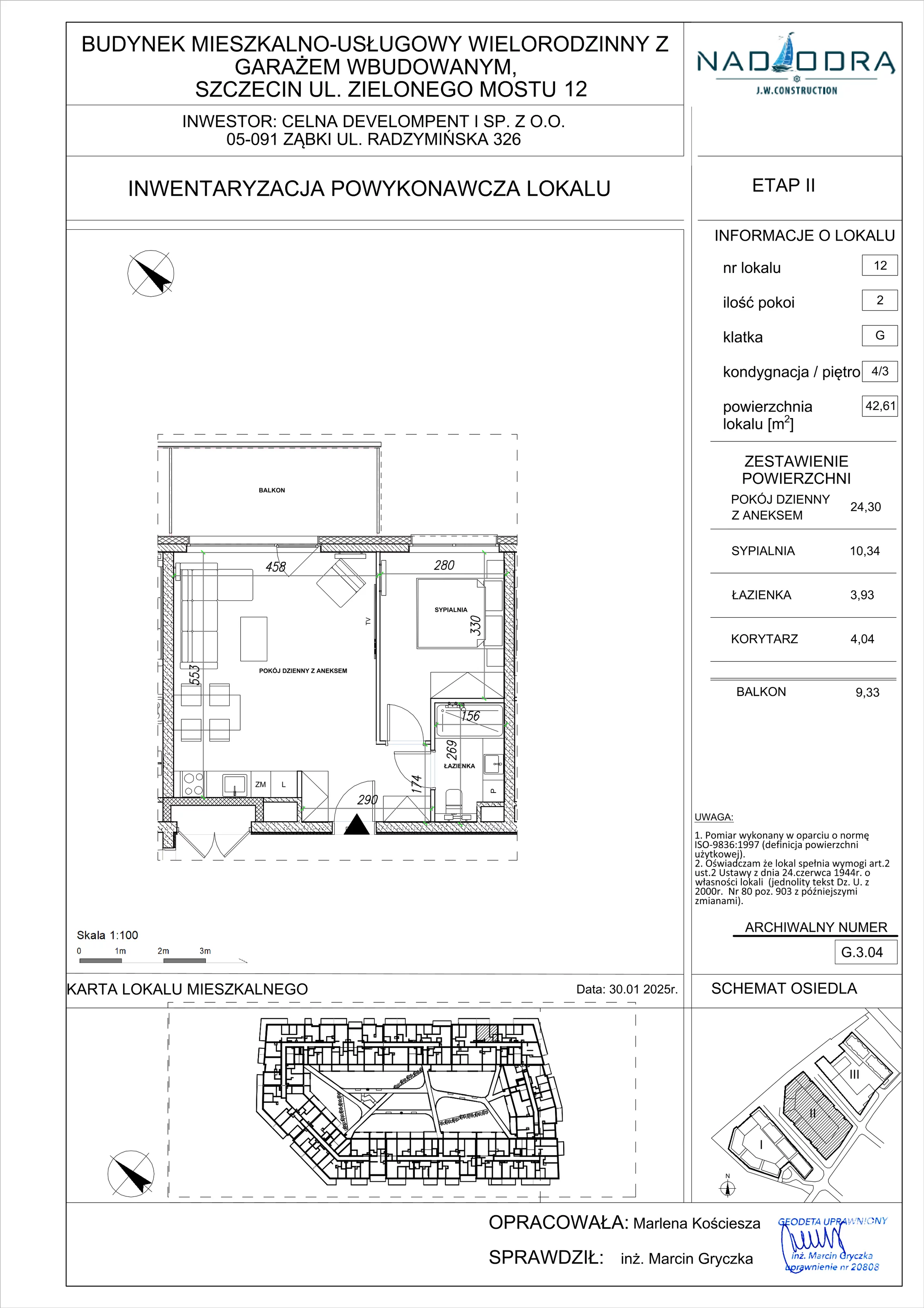2 pokoje, mieszkanie 42,61 m², piętro 3, oferta nr G.3.04, Nad Odrą, Szczecin, Śródmieście, Łasztownia, ul. Celna 4