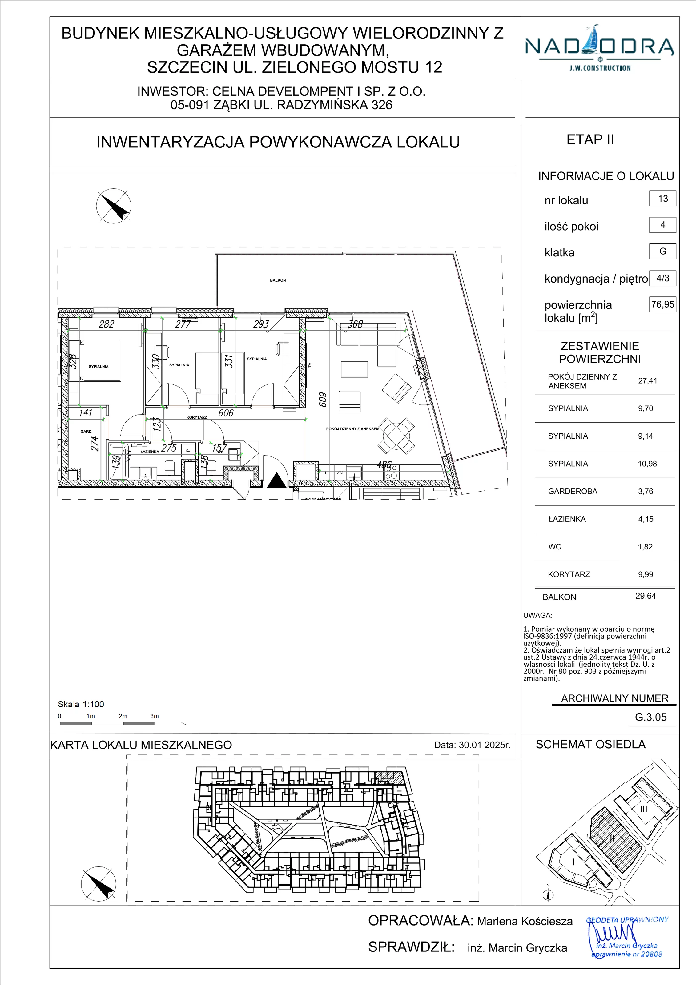 4 pokoje, mieszkanie 76,95 m², piętro 3, oferta nr G.3.05, Nad Odrą, Szczecin, Śródmieście, Łasztownia, ul. Celna 4