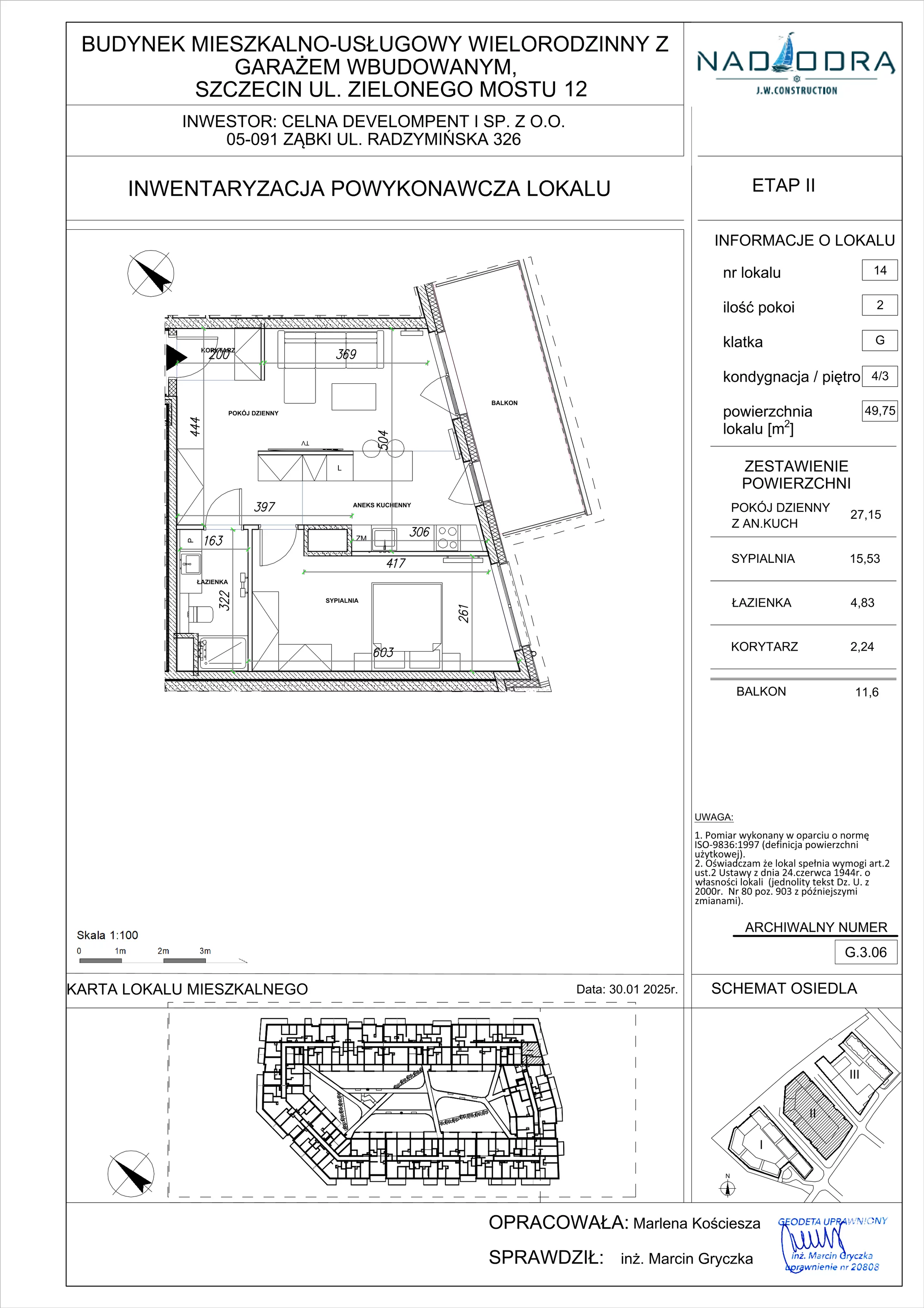 2 pokoje, mieszkanie 49,75 m², piętro 3, oferta nr G.3.06, Nad Odrą, Szczecin, Śródmieście, Łasztownia, ul. Celna 4