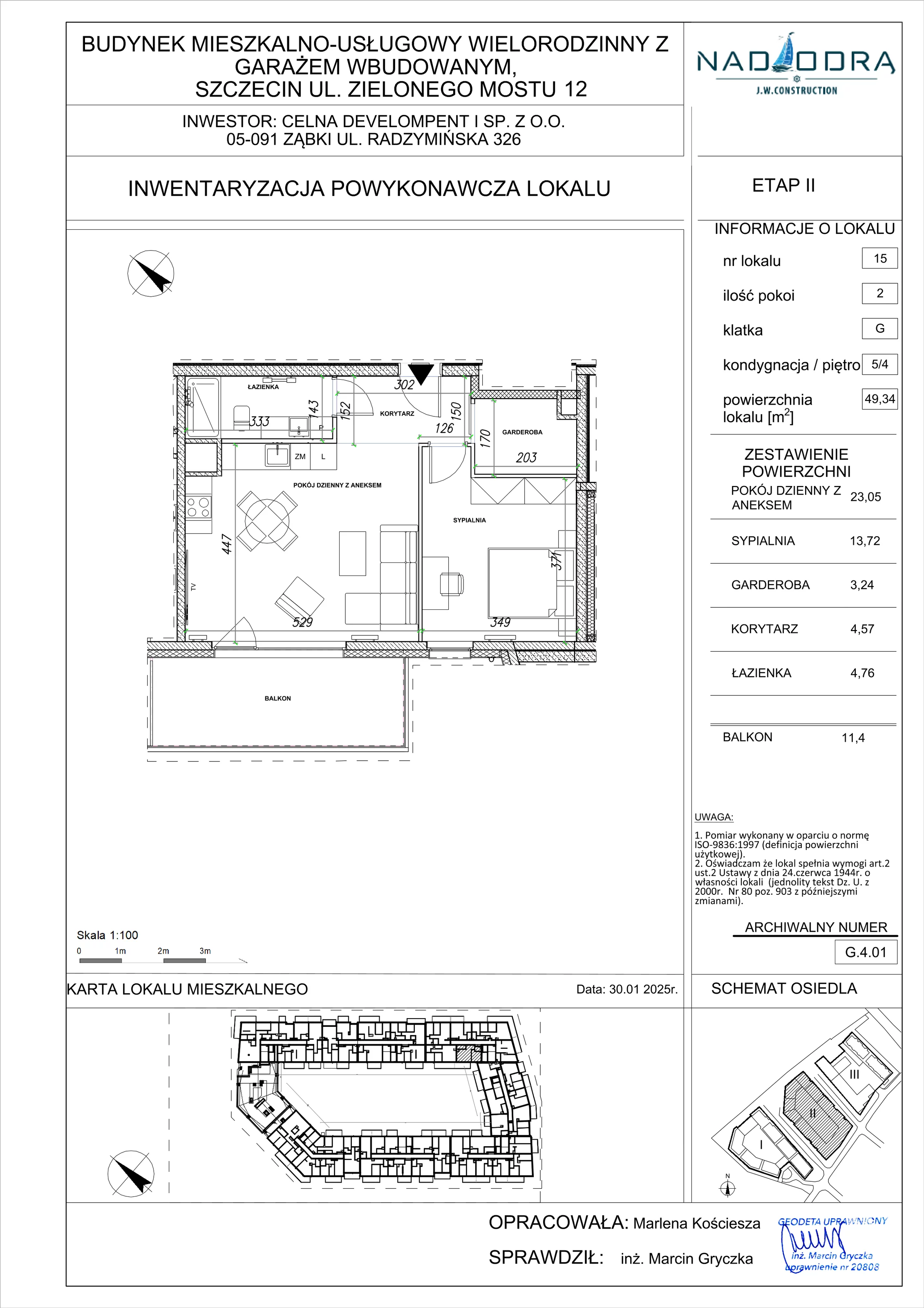 2 pokoje, mieszkanie 49,34 m², piętro 4, oferta nr G.4.01, Nad Odrą, Szczecin, Śródmieście, Łasztownia, ul. Celna 4