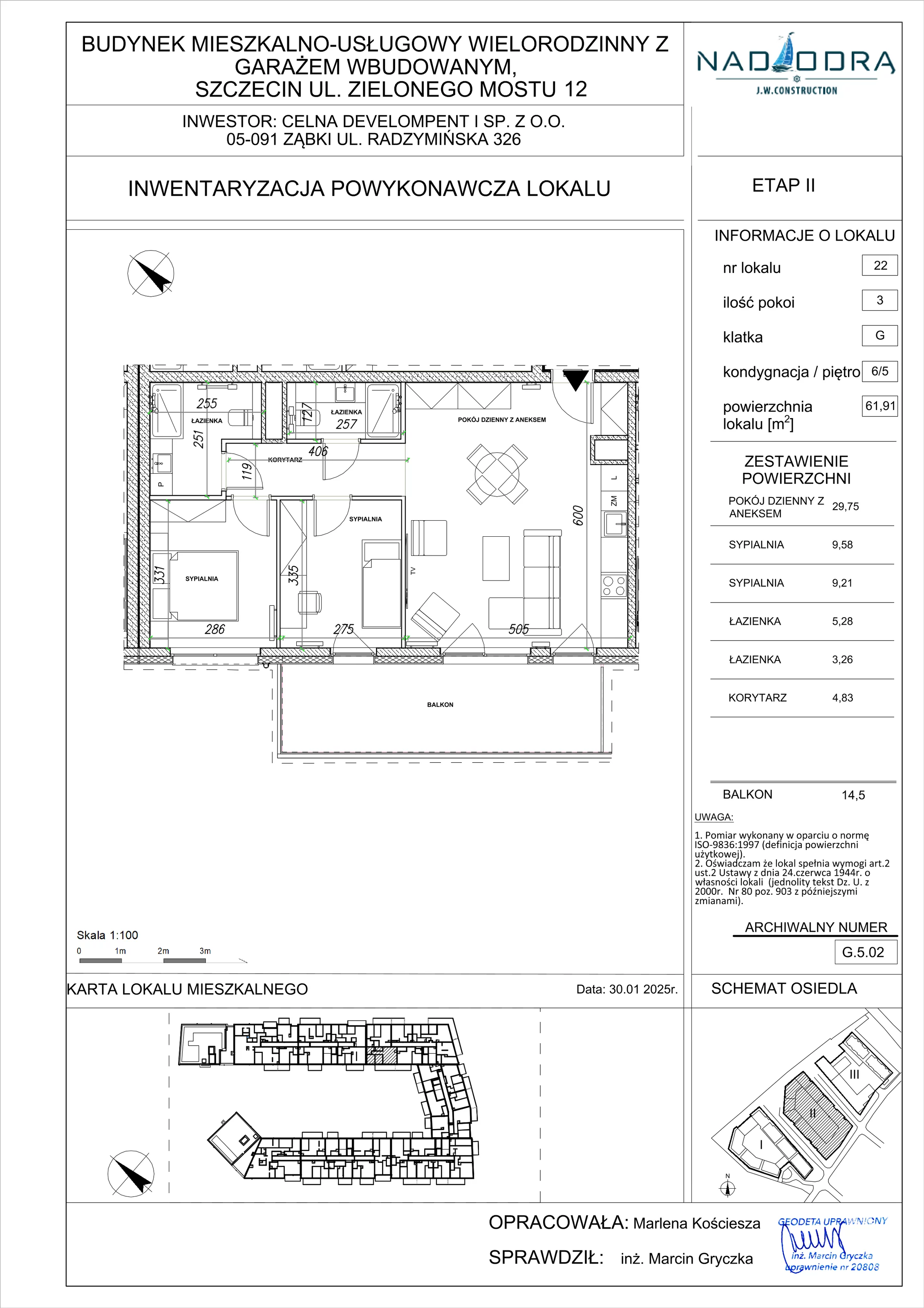 3 pokoje, mieszkanie 61,91 m², piętro 5, oferta nr G.5.02, Nad Odrą, Szczecin, Śródmieście, Łasztownia, ul. Celna 4