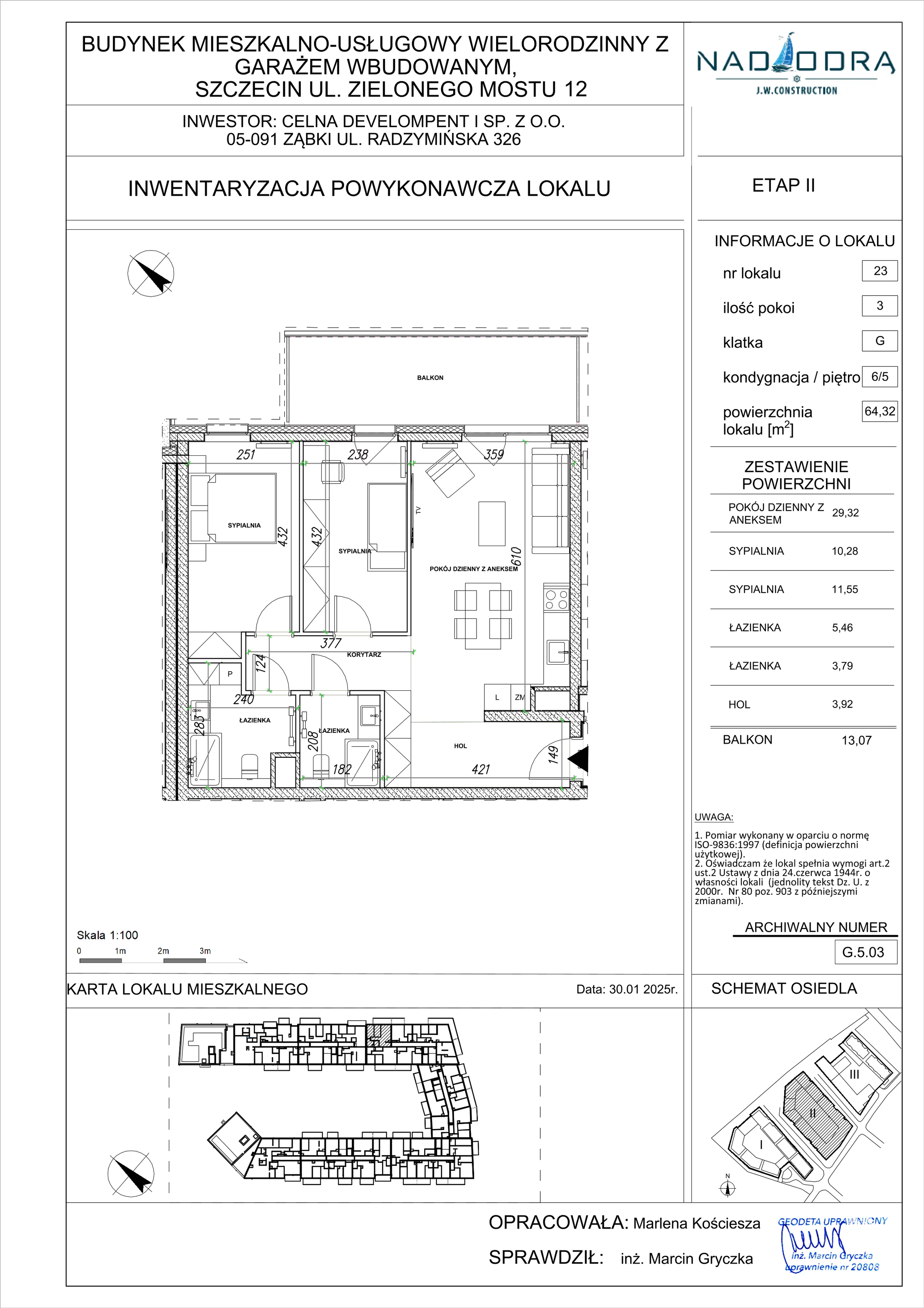 3 pokoje, apartament 64,32 m², piętro 5, oferta nr G.5.03, Nad Odrą, Szczecin, Śródmieście, Łasztownia, ul. Celna 4