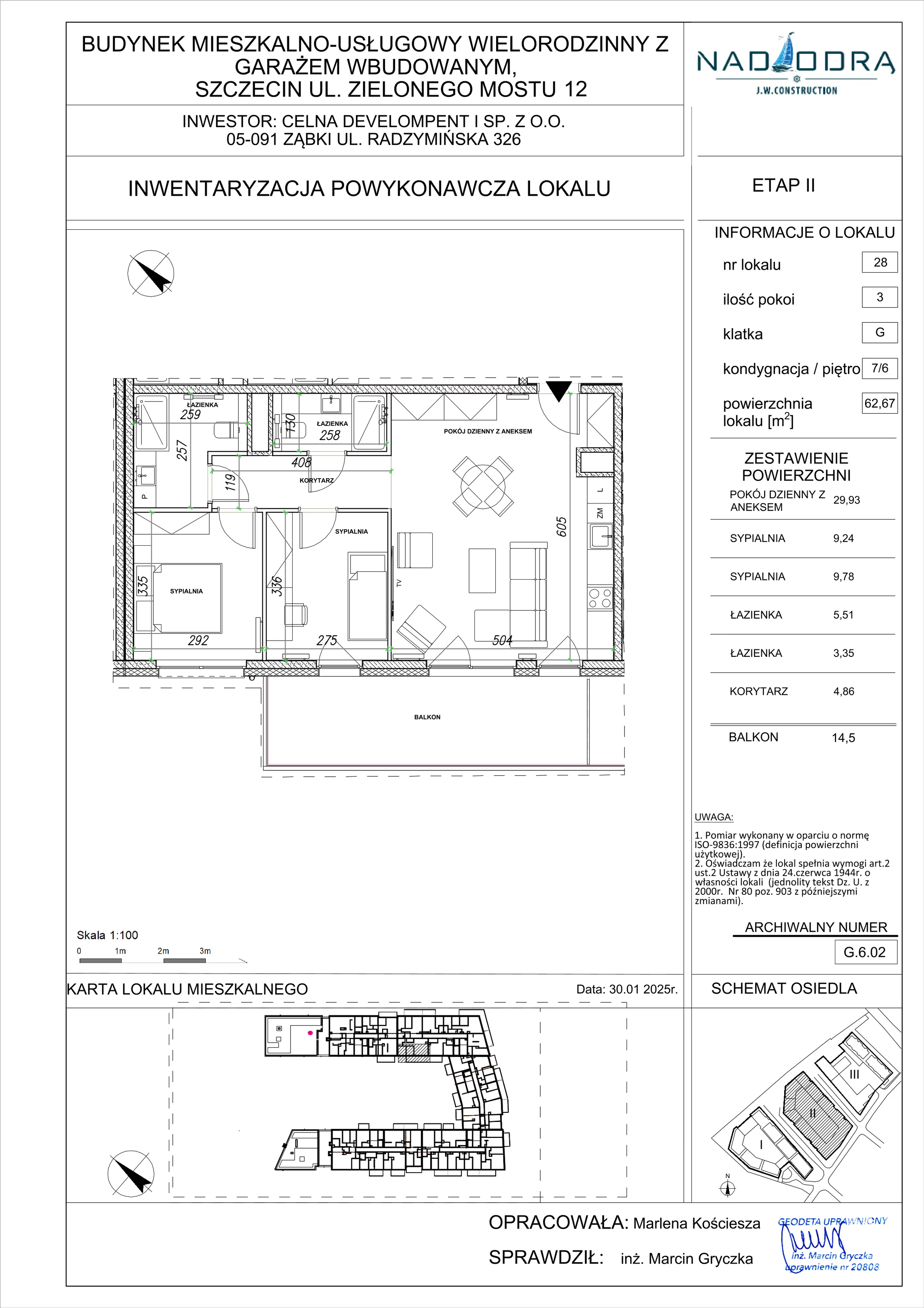 3 pokoje, apartament 62,67 m², piętro 6, oferta nr G.6.02, Nad Odrą, Szczecin, Śródmieście, Łasztownia, ul. Celna 4