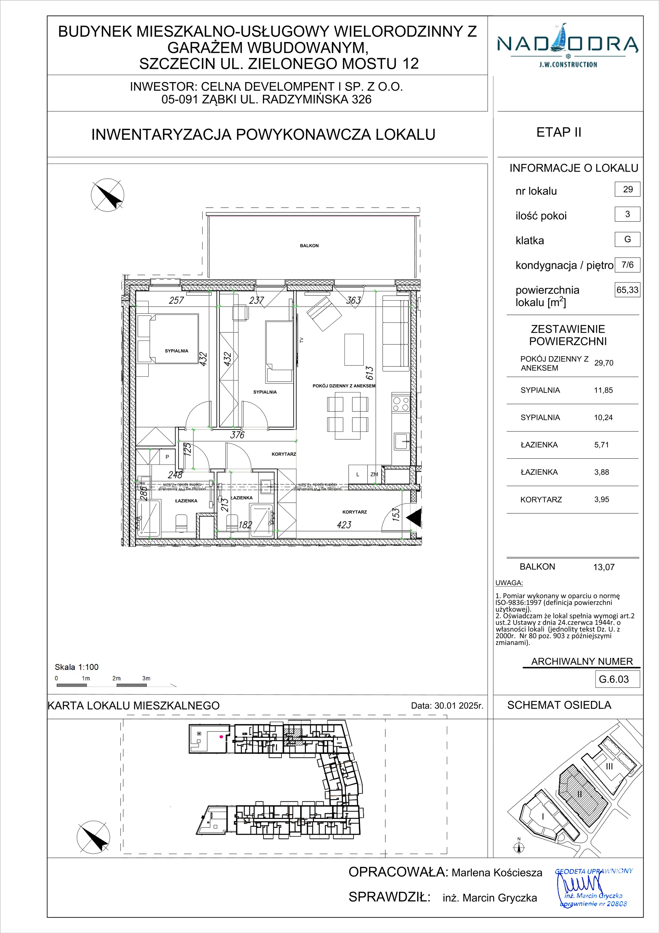 3 pokoje, mieszkanie 65,33 m², piętro 6, oferta nr G.6.03, Nad Odrą, Szczecin, Śródmieście, Łasztownia, ul. Celna 4