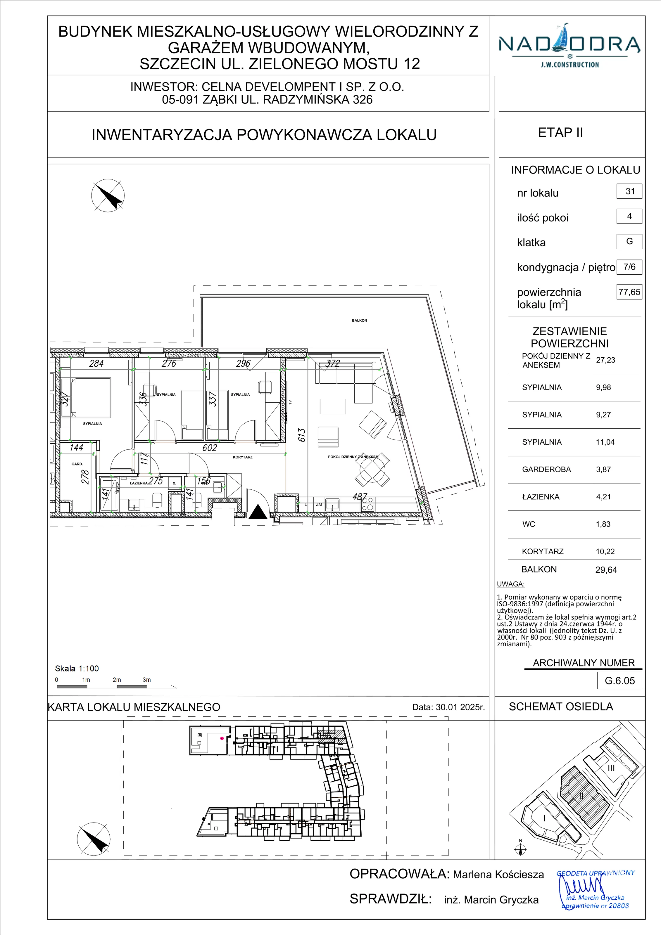 4 pokoje, mieszkanie 77,65 m², piętro 6, oferta nr G.6.05, Nad Odrą, Szczecin, Śródmieście, Łasztownia, ul. Celna 4