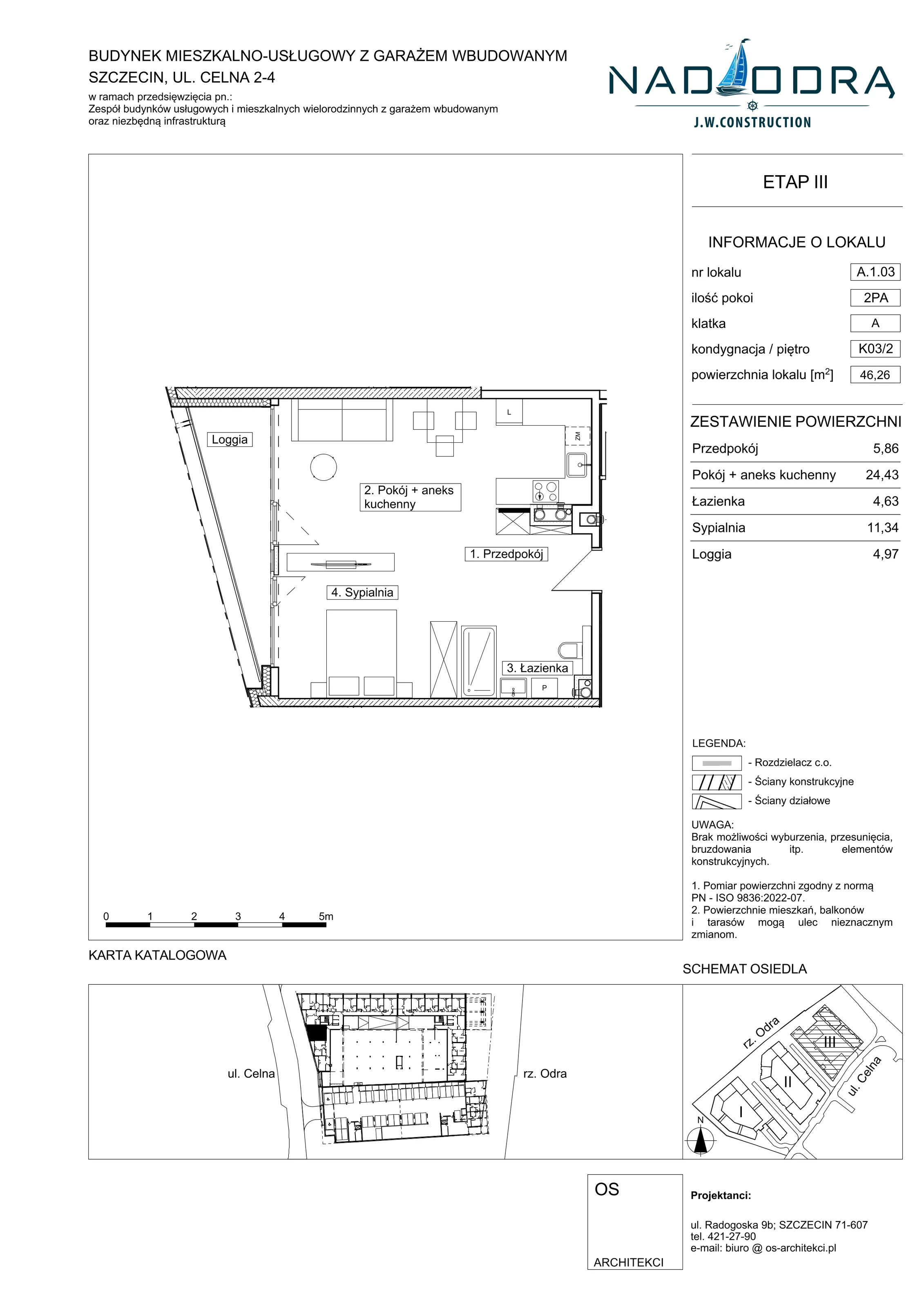 2 pokoje, mieszkanie 46,26 m², piętro 2, oferta nr A103, Nad Odrą, Szczecin, Śródmieście, Łasztownia, ul. Celna 4