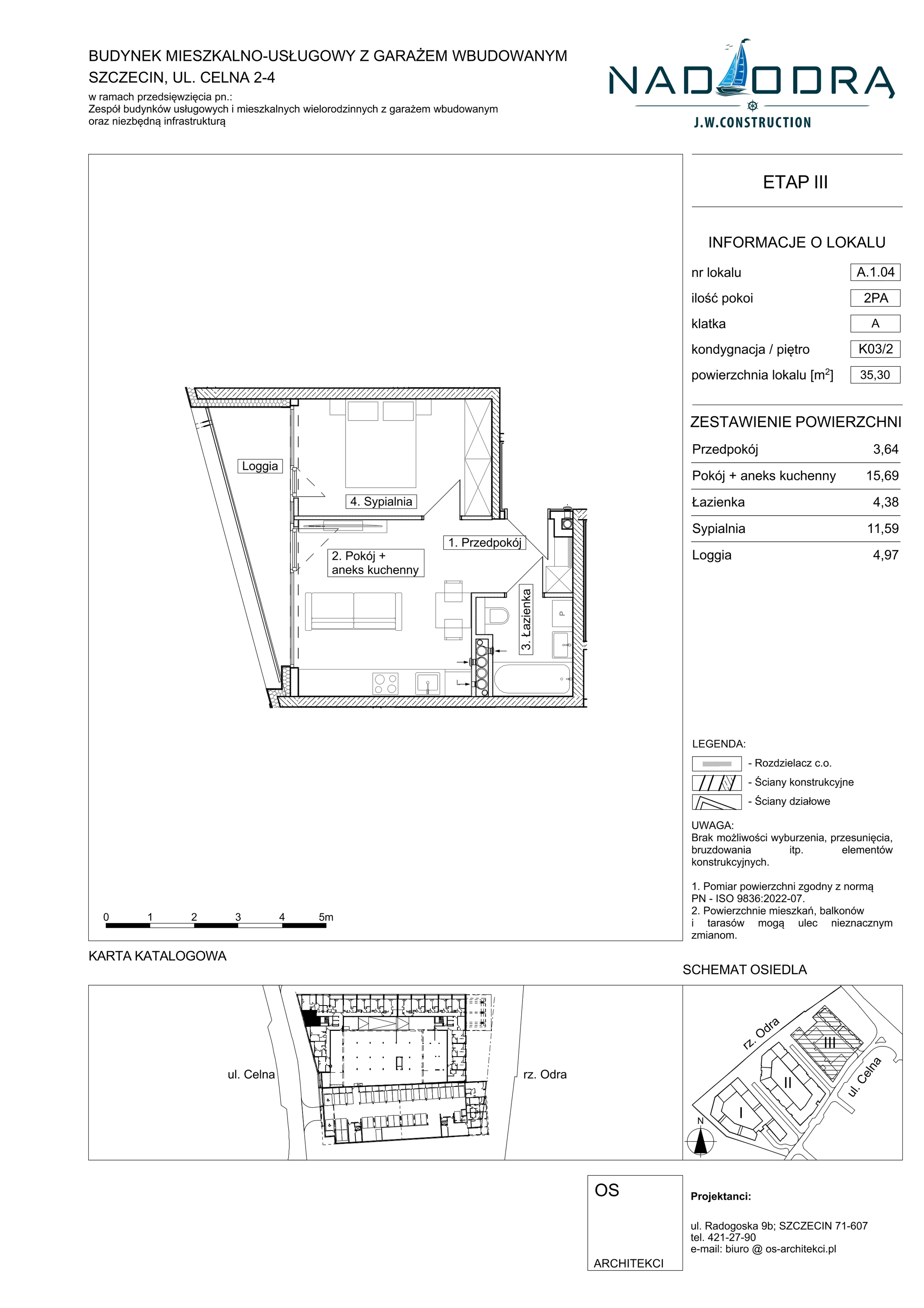 2 pokoje, mieszkanie 35,30 m², piętro 2, oferta nr A104, Nad Odrą, Szczecin, Śródmieście, Łasztownia, ul. Celna 4