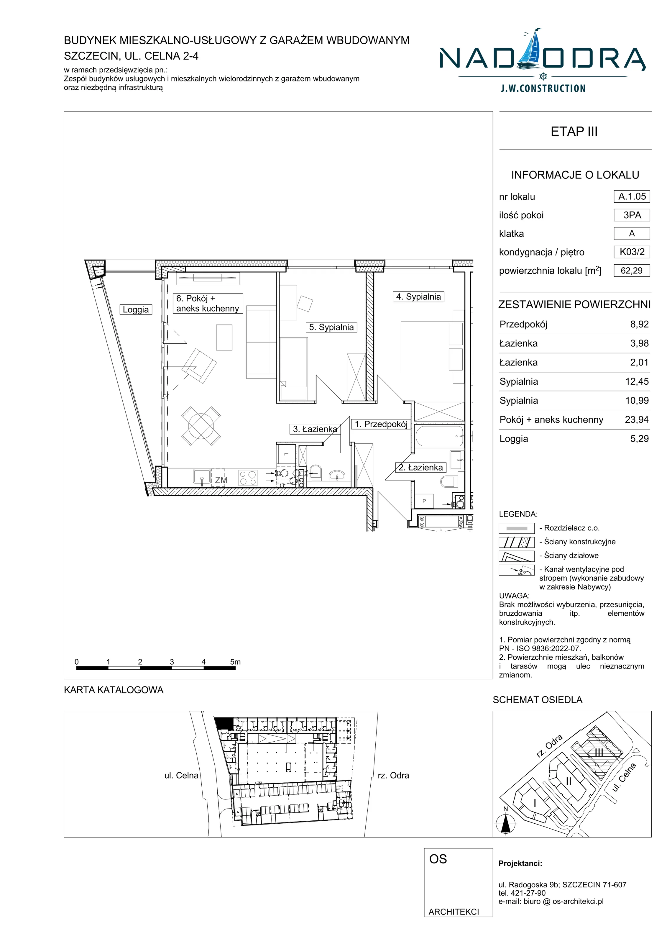 3 pokoje, mieszkanie 62,29 m², piętro 2, oferta nr A105, Nad Odrą, Szczecin, Śródmieście, Łasztownia, ul. Celna 4