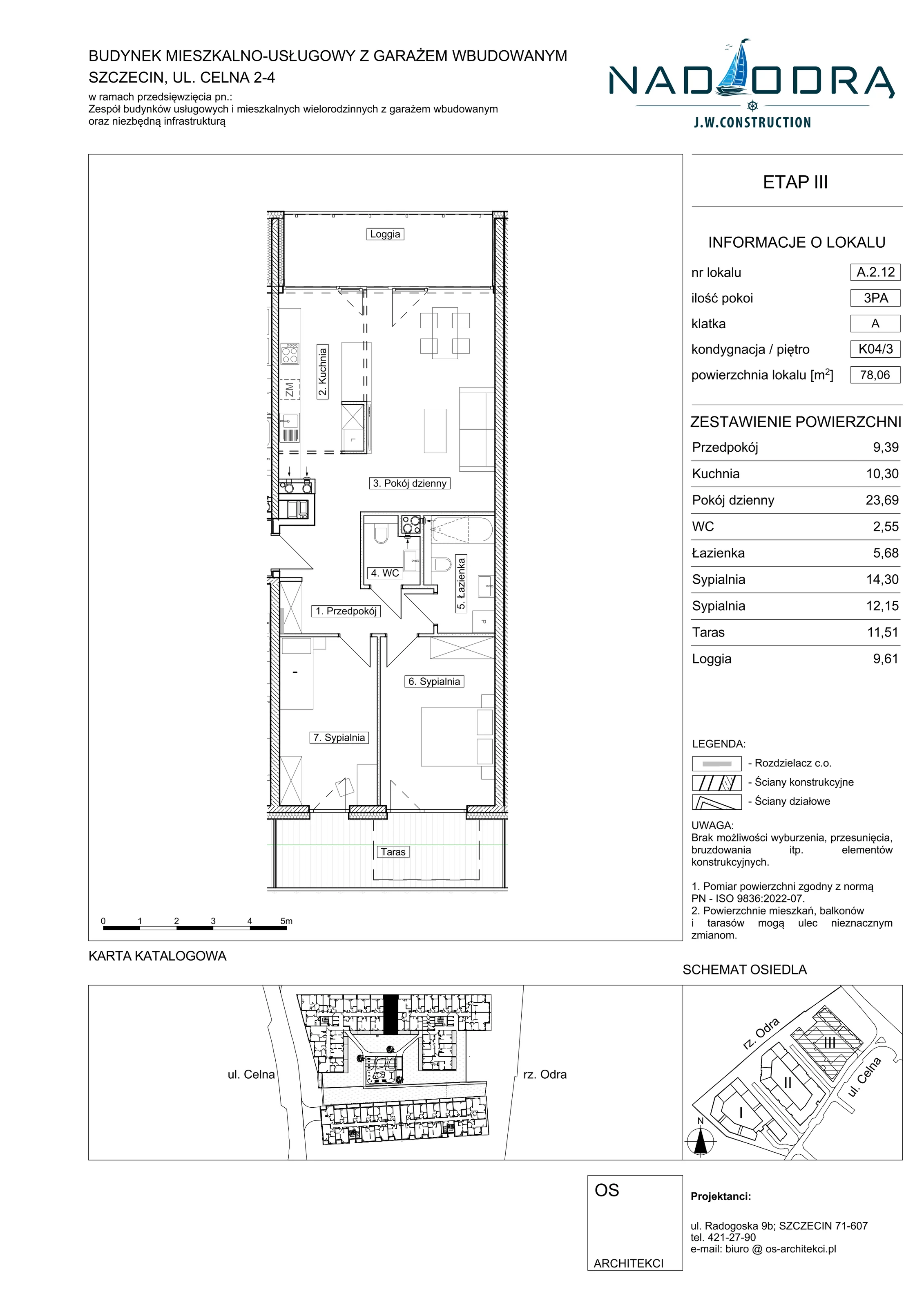 3 pokoje, mieszkanie 78,06 m², piętro 3, oferta nr A212, Nad Odrą, Szczecin, Śródmieście, Łasztownia, ul. Celna 4
