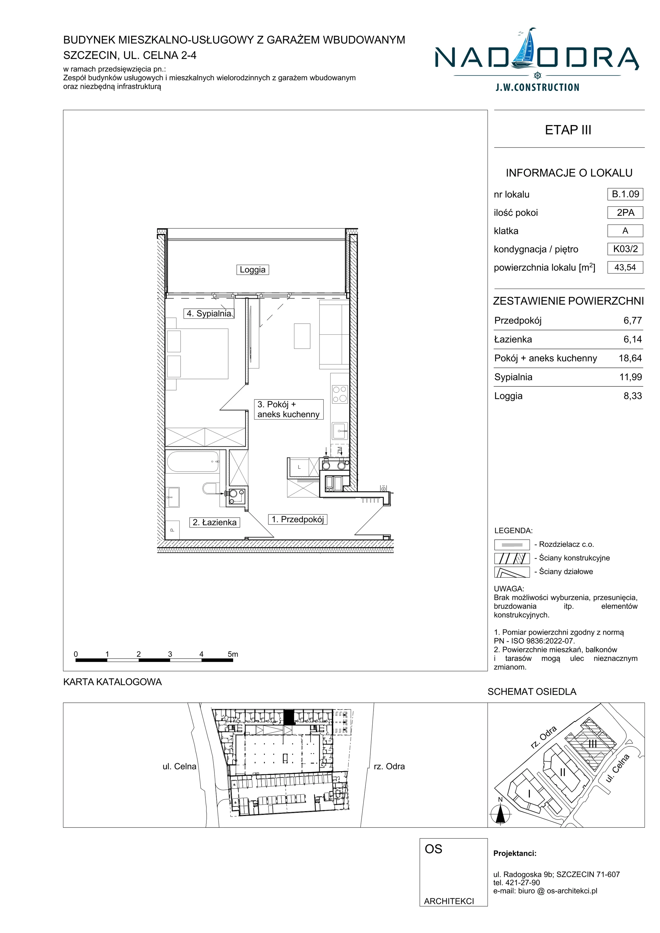 2 pokoje, mieszkanie 43,54 m², piętro 2, oferta nr B109, Nad Odrą, Szczecin, Śródmieście, Łasztownia, ul. Celna 4