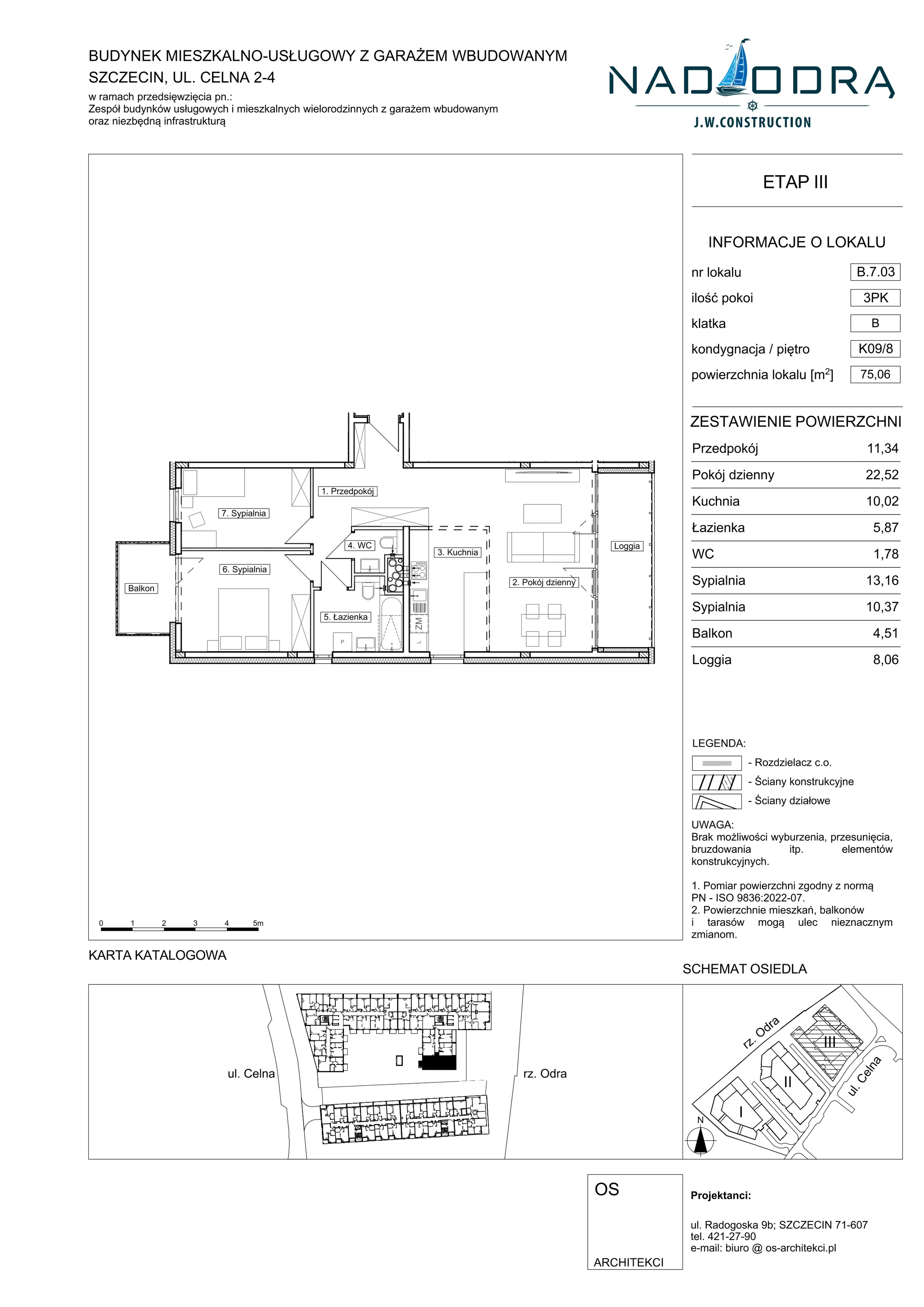 3 pokoje, mieszkanie 75,06 m², piętro 8, oferta nr B703, Nad Odrą, Szczecin, Śródmieście, Łasztownia, ul. Celna 4