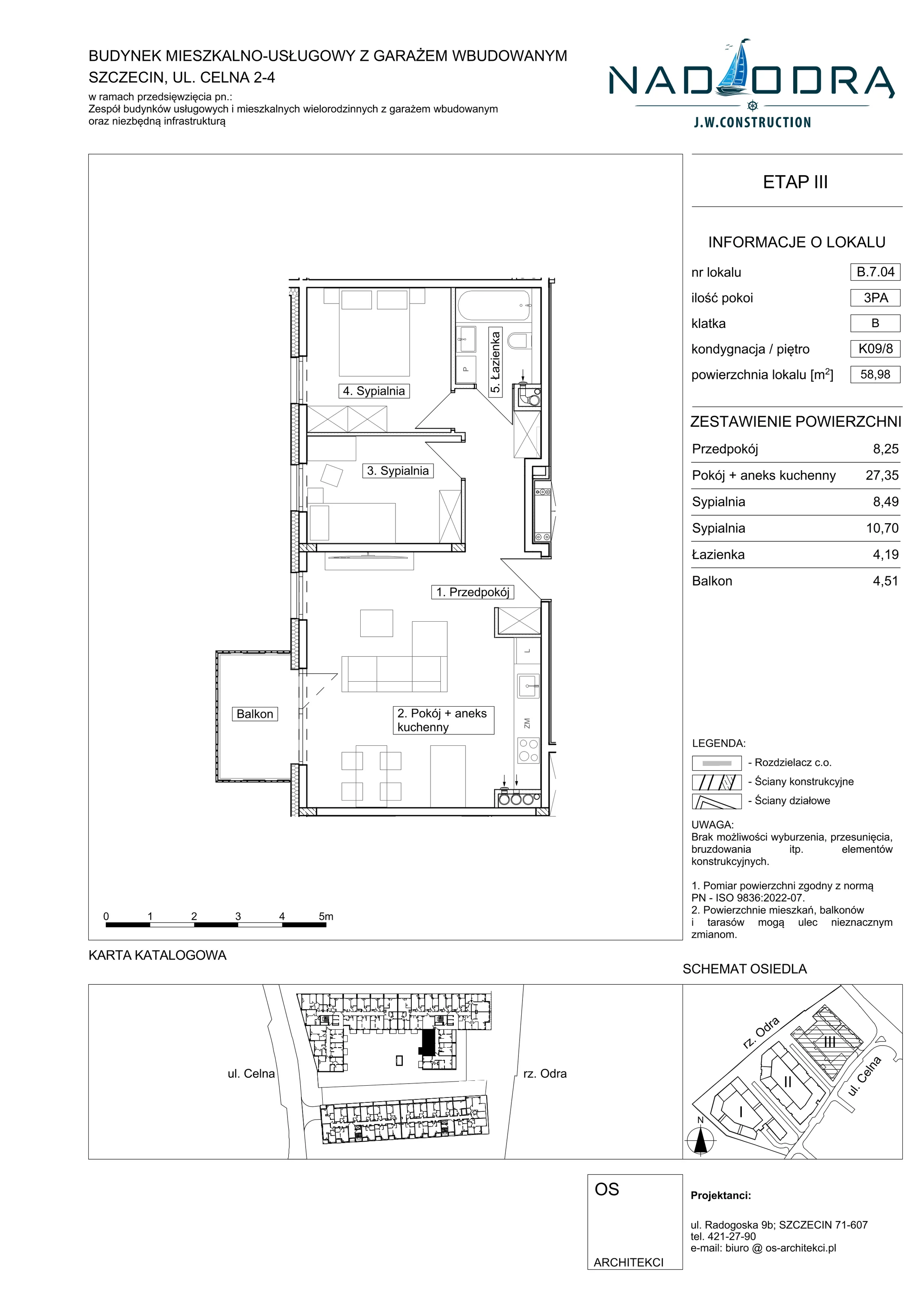 3 pokoje, mieszkanie 58,98 m², piętro 8, oferta nr B704, Nad Odrą, Szczecin, Śródmieście, Łasztownia, ul. Celna 4