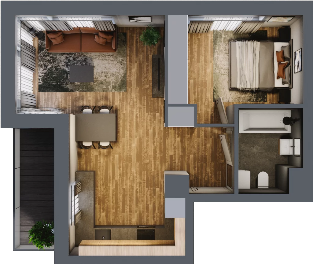 2 pokoje, mieszkanie 46,09 m², parter, oferta nr B.1.1, Osiedle Kwintet, Warszawa, Białołęka, Grodzisk, ul. Podwójna 2, 4, 6, 8, 10