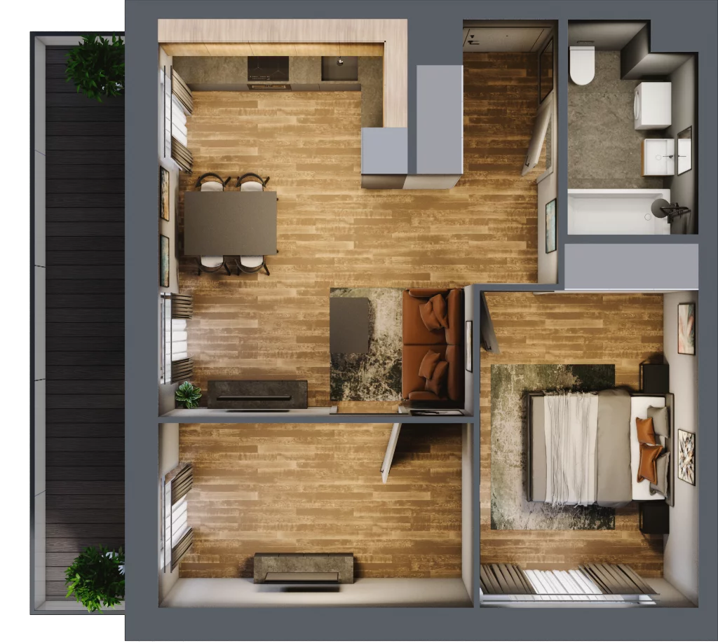 3 pokoje, mieszkanie 50,58 m², parter, oferta nr B.1.2, Osiedle Kwintet, Warszawa, Białołęka, Grodzisk, ul. Podwójna 2, 4, 6, 8, 10