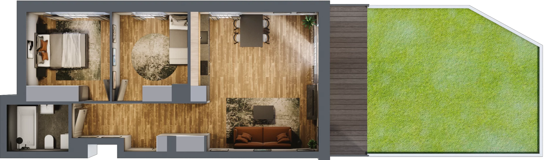 3 pokoje, mieszkanie 56,78 m², parter, oferta nr B.1.6, Osiedle Kwintet, Warszawa, Białołęka, Grodzisk, ul. Podwójna 2, 4, 6, 8, 10