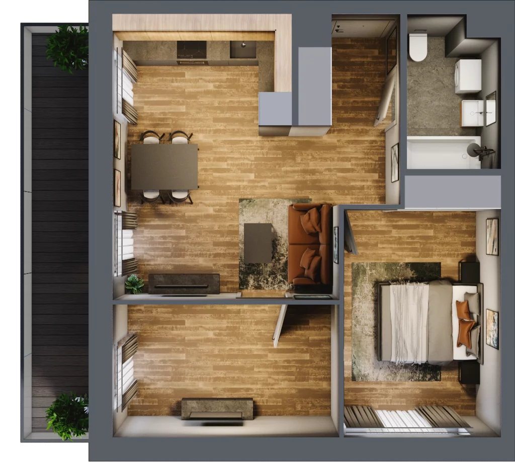 3 pokoje, mieszkanie 50,58 m², piętro 1, oferta nr B.1.8, Osiedle Kwintet, Warszawa, Białołęka, Grodzisk, ul. Podwójna 2, 4, 6, 8, 10