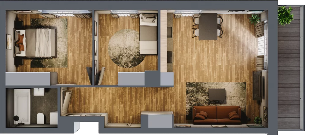 3 pokoje, mieszkanie 59,33 m², piętro 1, oferta nr B.1.12, Osiedle Kwintet, Warszawa, Białołęka, Grodzisk, ul. Podwójna 2, 4, 6, 8, 10