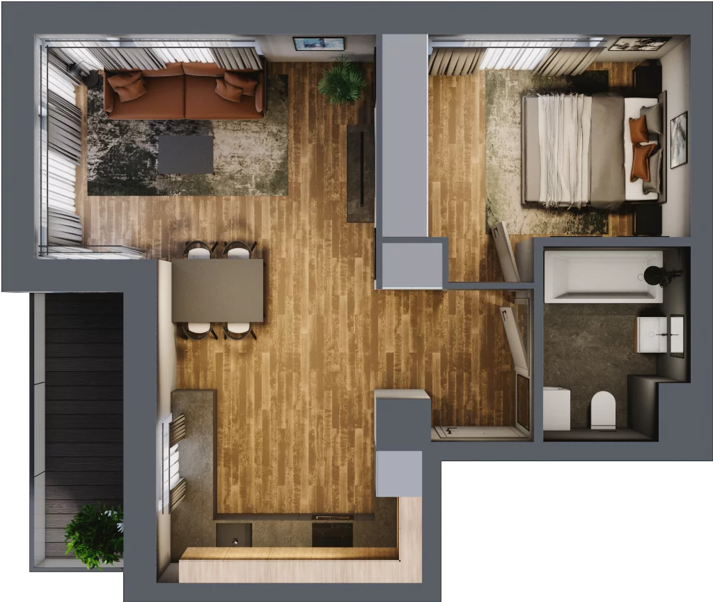 2 pokoje, mieszkanie 46,09 m², piętro 2, oferta nr B.1.13, Osiedle Kwintet, Warszawa, Białołęka, Grodzisk, ul. Podwójna 2, 4, 6, 8, 10