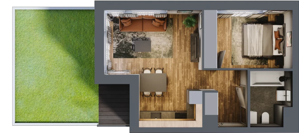 2 pokoje, mieszkanie 39,62 m², parter, oferta nr B.2.1, Osiedle Kwintet, Warszawa, Białołęka, Grodzisk, ul. Podwójna 2, 4, 6, 8, 10
