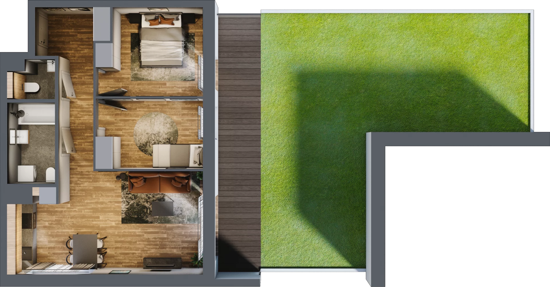 3 pokoje, mieszkanie 59,98 m², parter, oferta nr B.2.4, Osiedle Kwintet, Warszawa, Białołęka, Grodzisk, ul. Podwójna 2, 4, 6, 8, 10