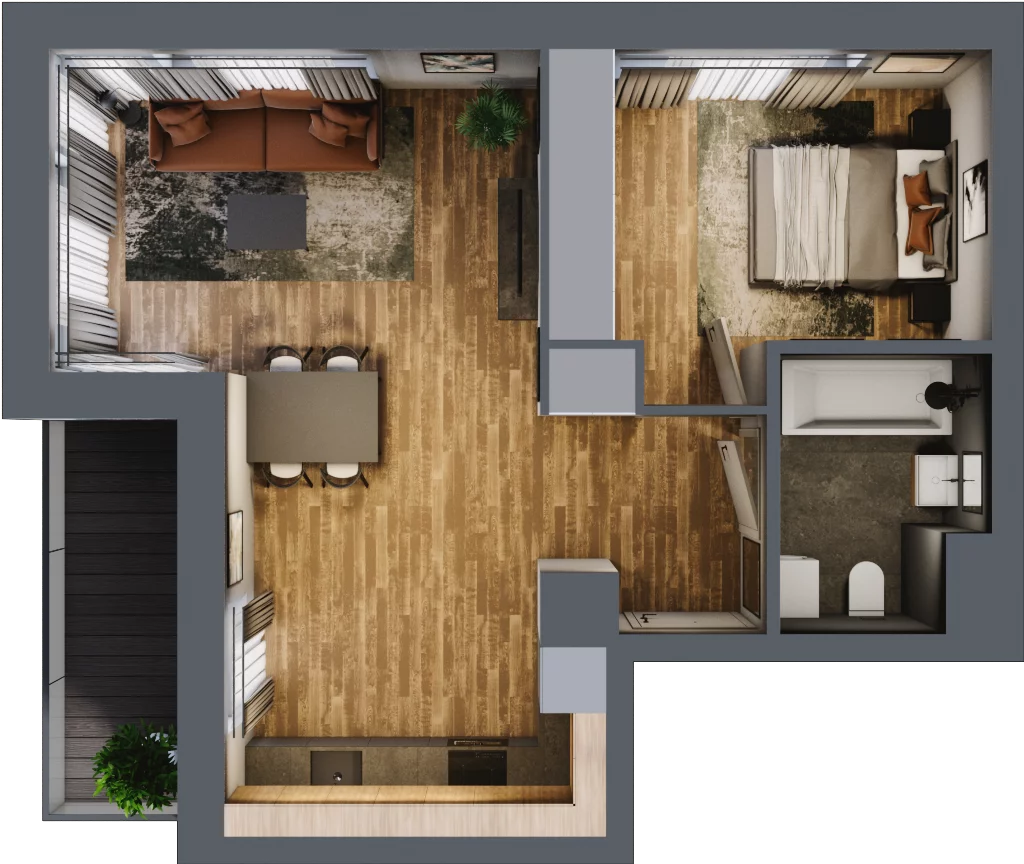 2 pokoje, mieszkanie 46,02 m², piętro 1, oferta nr B.2.6, Osiedle Kwintet, Warszawa, Białołęka, Grodzisk, ul. Podwójna 2, 4, 6, 8, 10